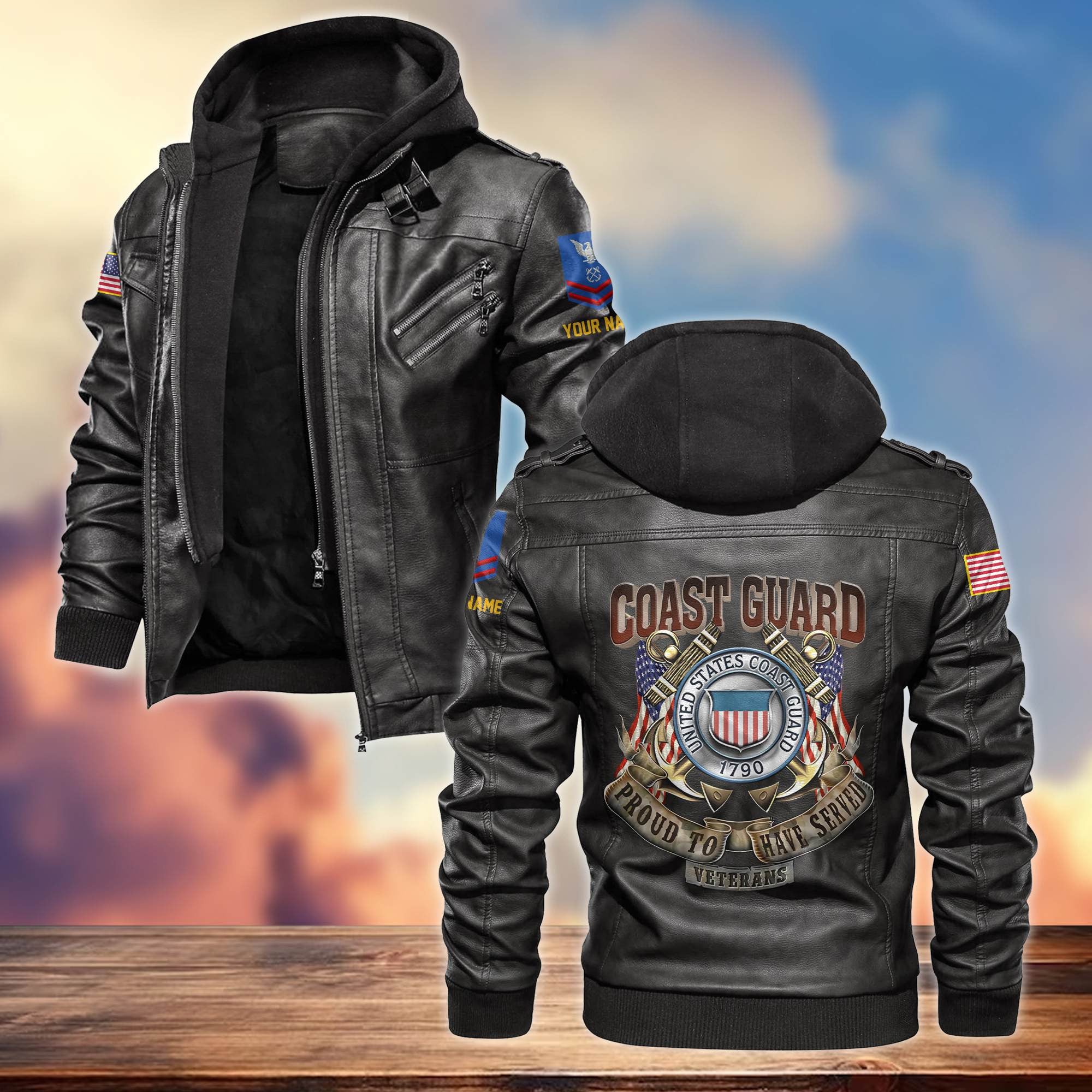 Premium USCG Leather Jacket, Custom Name, Rank, Gifts For Coast Guard Veteran