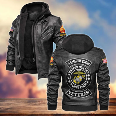 Premium USMC Leather Jacket, Custom Name, Rank, Gifts For Marine Veteran