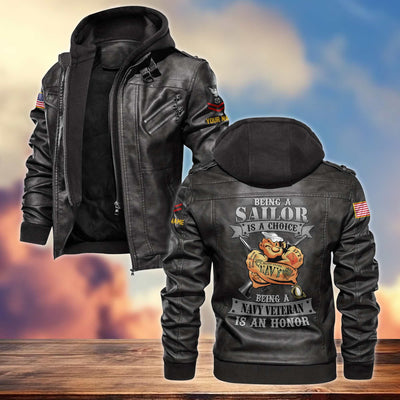 Premium Custom Name, Rank, US Navy Leather Jacket, Gifts For Navy Veteran