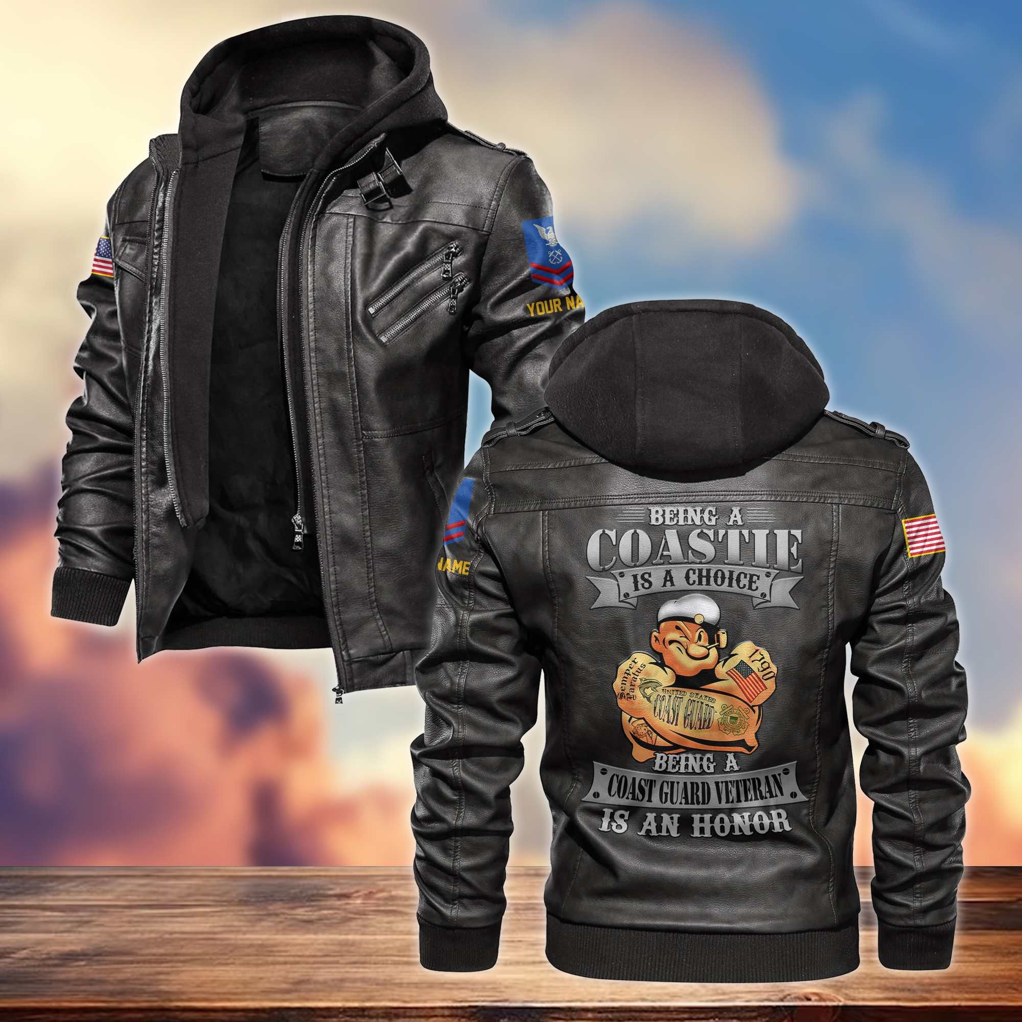 Premium Custom Name, Rank, USCG Leather Jacket, Gifts For Coast Guard Veteran