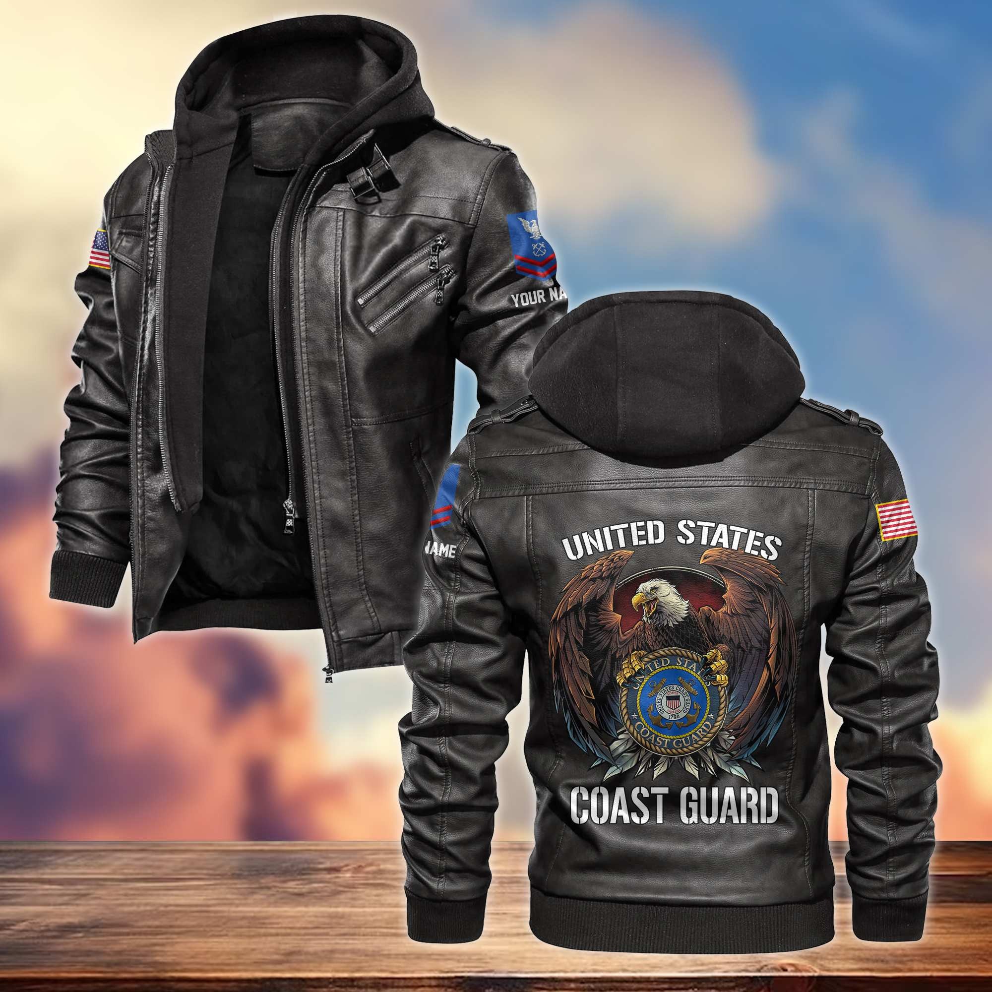 Premium USCG Leather Jacket, Gifts For Coast Guard Veteran