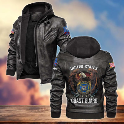 Premium USCG Leather Jacket, Gifts For Coast Guard Veteran