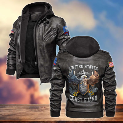 Premium USCG Leather Jacket, Gifts For Coast Guard Veteran