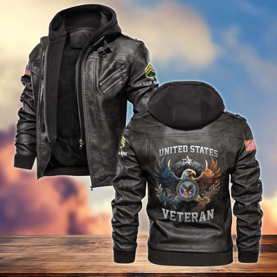 Premium Custom Name, Rank US Veterans Leather Jacket, Gifts For US Veterans