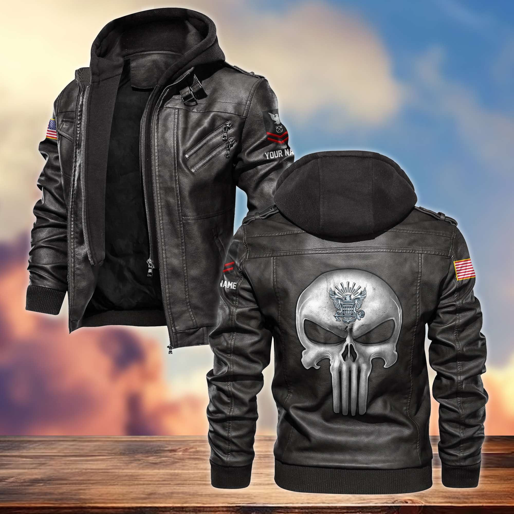 Premium US Navy Leather Jacket, Custom Name, Rank, Gifts For Navy Veteran