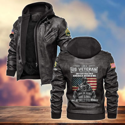 Premium US Army Leather Jacket, Custom Name, Rank, Gifts For Army Veteran