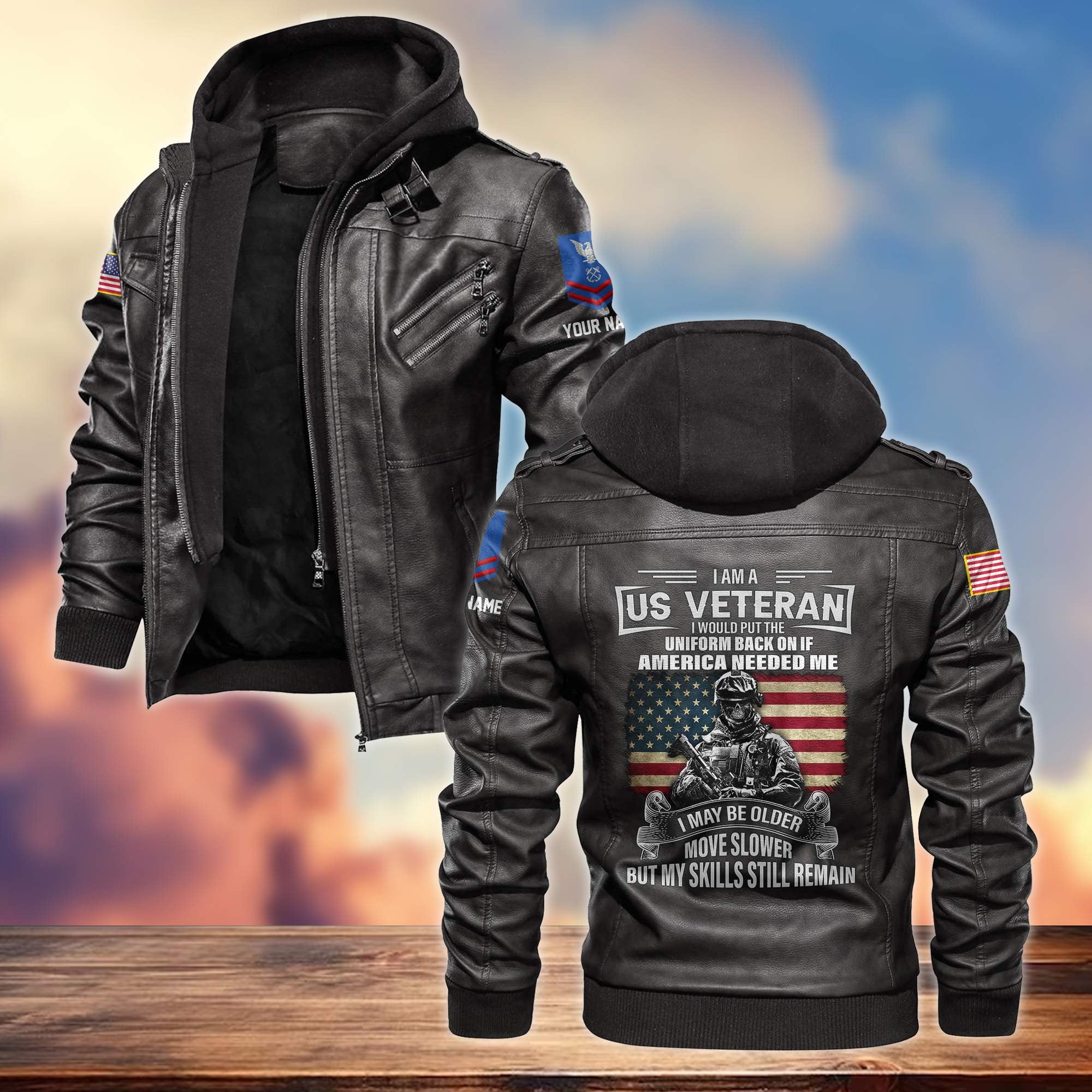 Premium USCG Leather Jacket, Custom Name, Rank, Gifts For Coast Guard Veteran