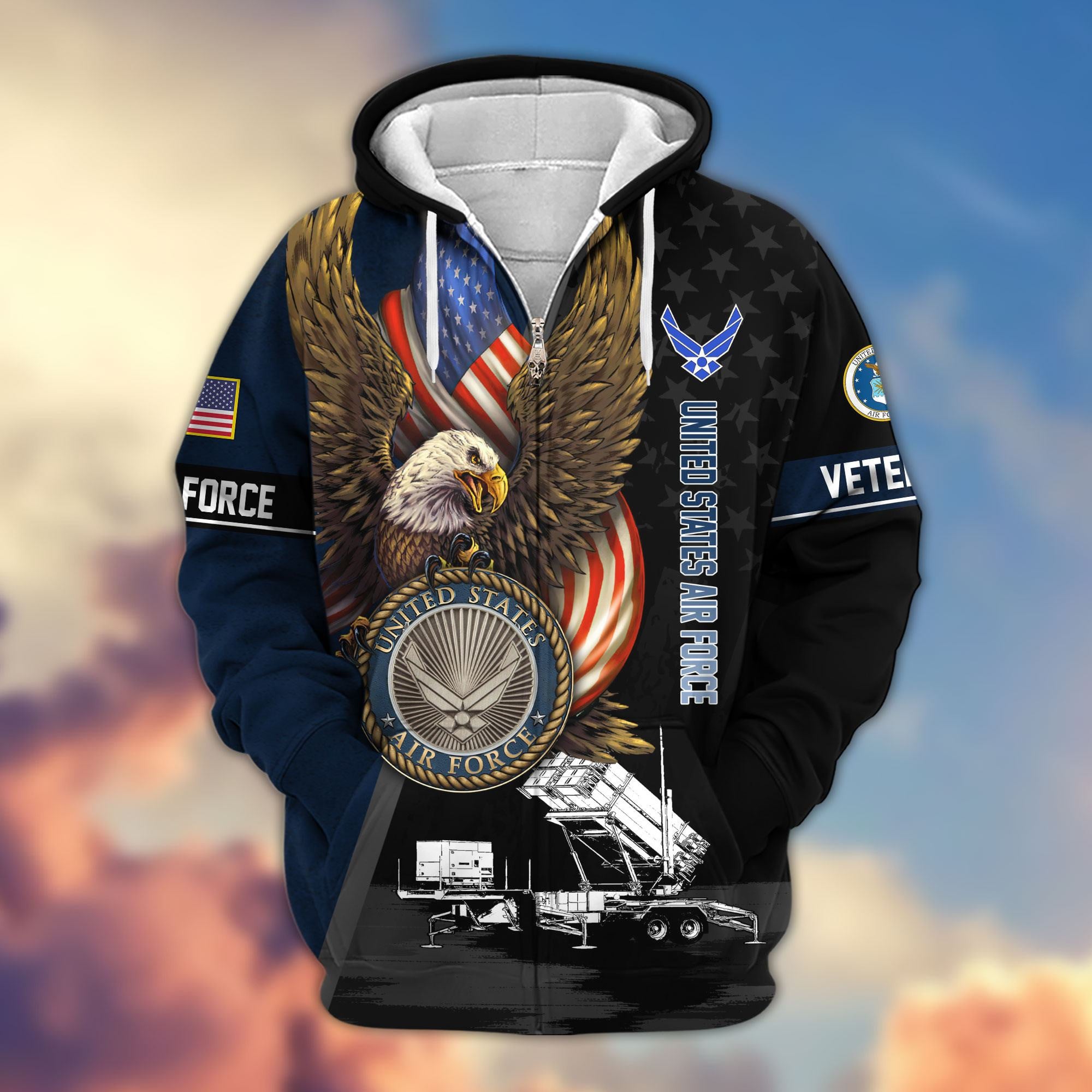 Premium Proudly Served US Veterans Zip Hoodie, Gifts For US Veterans, Gifts For Veterans Day