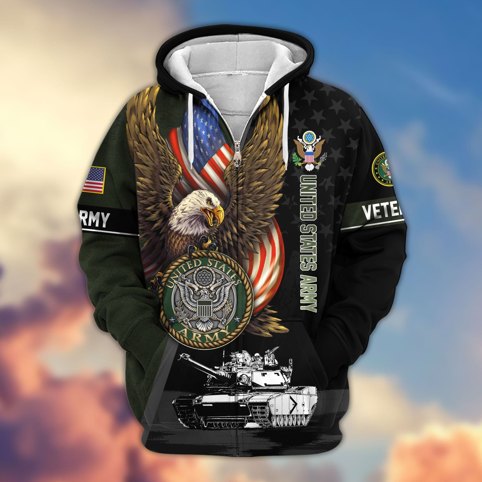 Premium Proudly Served US Veterans Zip Hoodie, Gifts For US Veterans, Gifts For Veterans Day