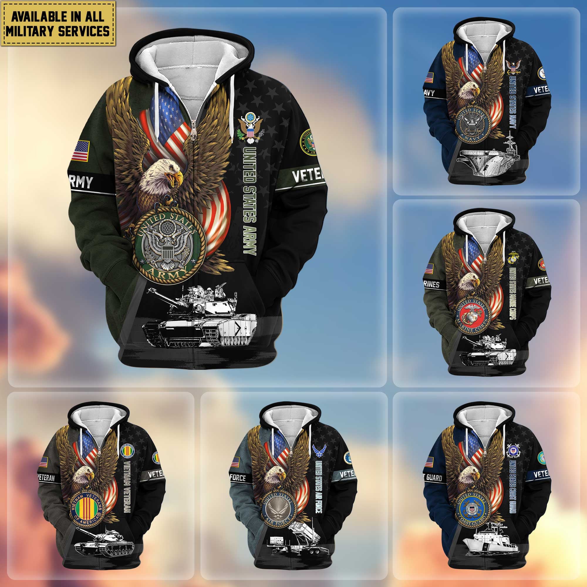 Premium Proudly Served US Veterans Zip Hoodie, Gifts For US Veterans, Gifts For Veterans Day