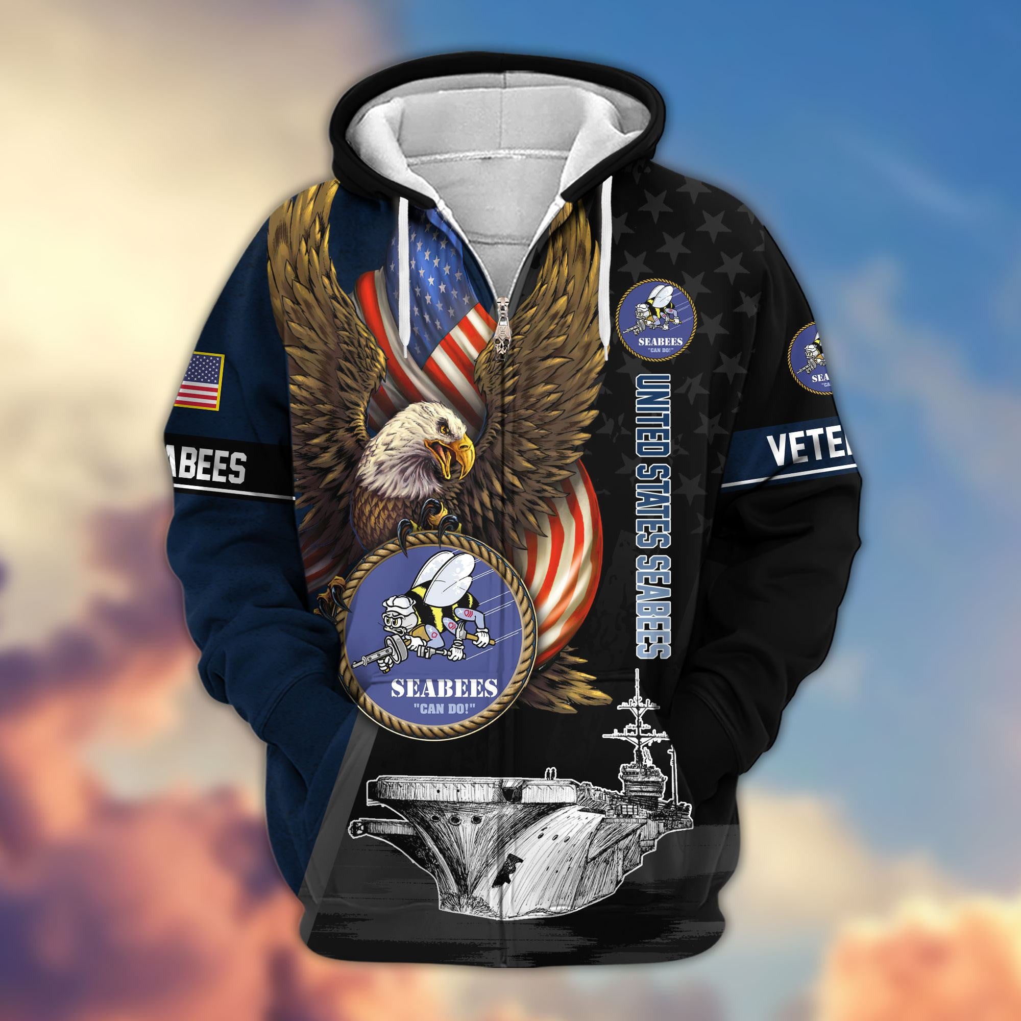 Premium Proudly Served US Veterans Zip Hoodie, Gifts For US Veterans, Gifts For Veterans Day