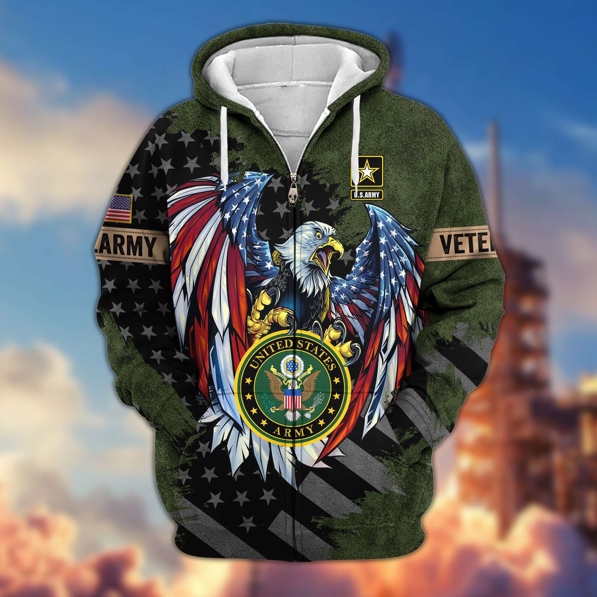 Premium US Veterans Zip Hoodie, Gifts For Veterans Day