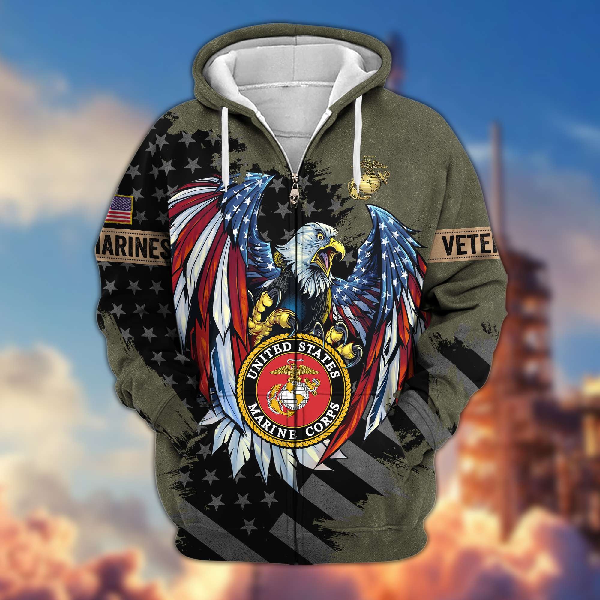 Premium US Veterans Zip Hoodie, Gifts For Veterans Day