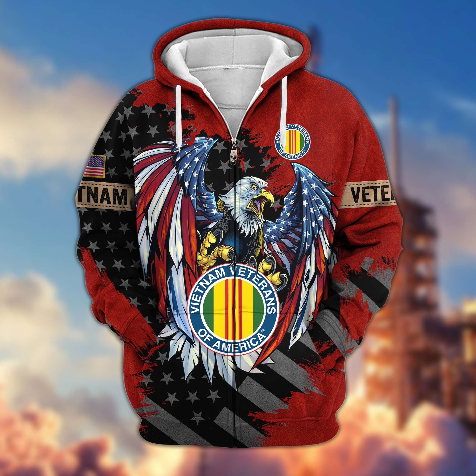 Premium US Veterans Zip Hoodie, Gifts For Veterans Day