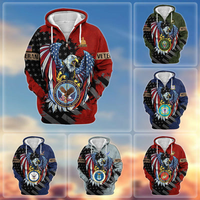 Premium US Veterans Zip Hoodie, Gifts For Veterans Day