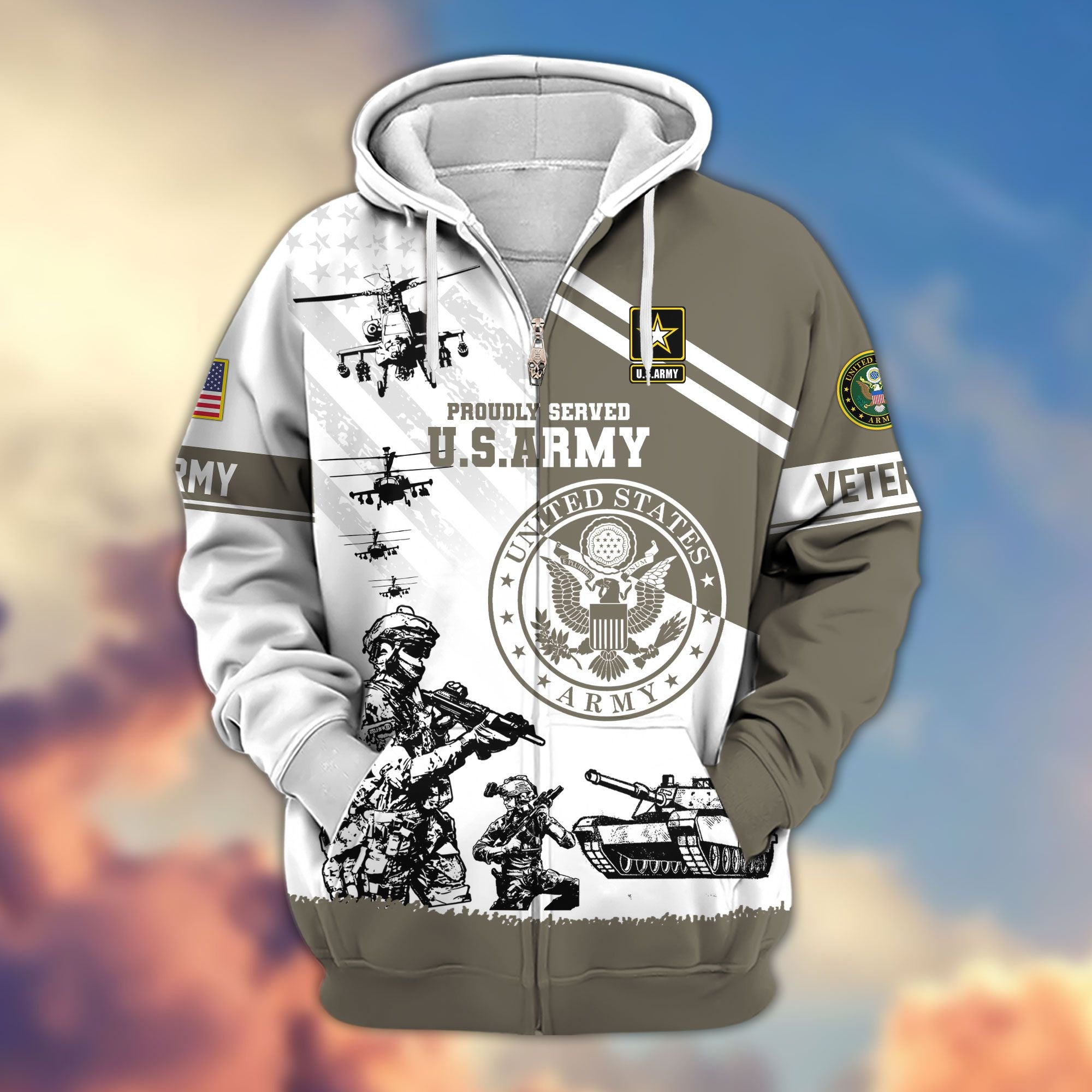 Premium US Veterans Zip Hoodie, Gifts For US Veterans, Gifts For Veterans Day