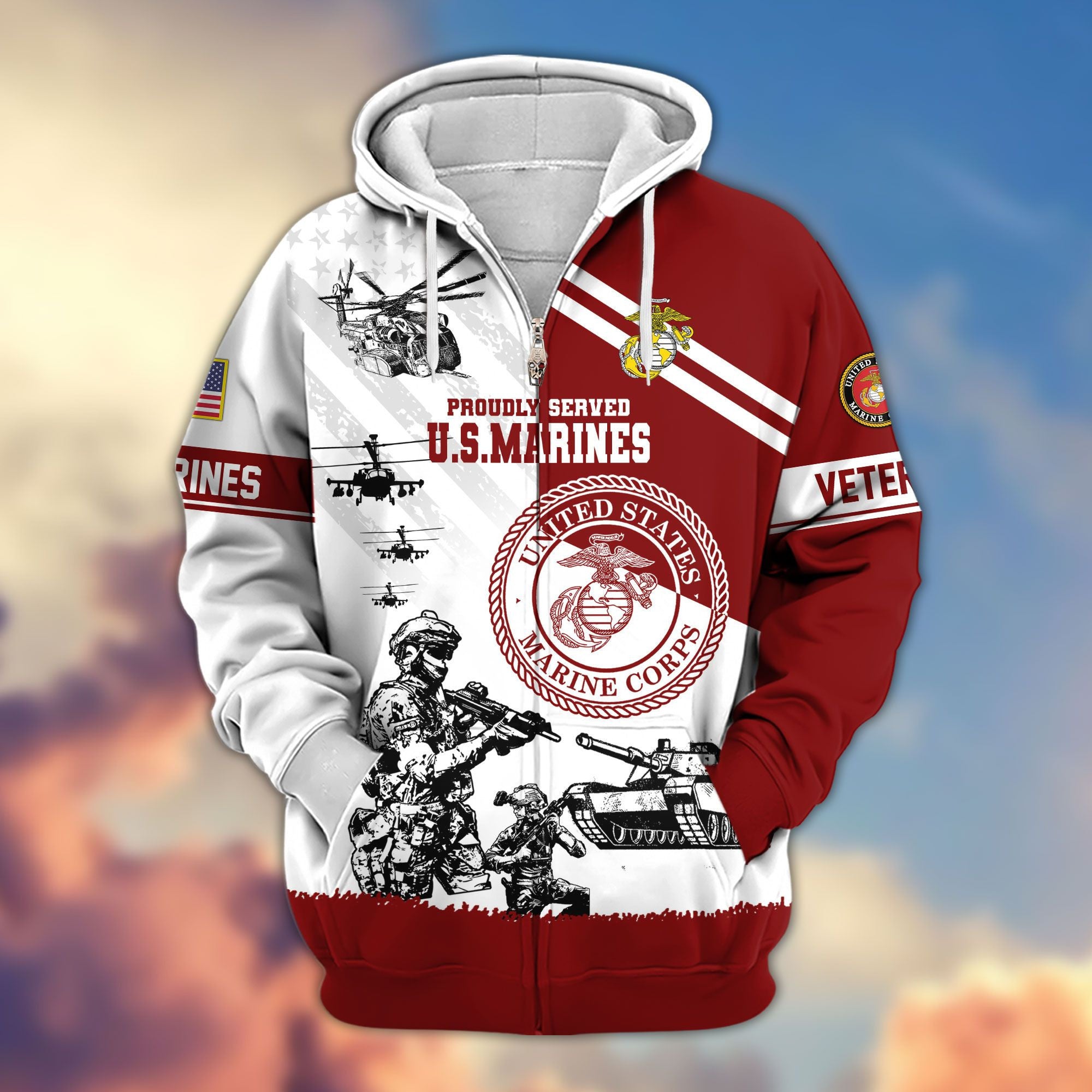 Premium US Veterans Zip Hoodie, Gifts For US Veterans, Gifts For Veterans Day
