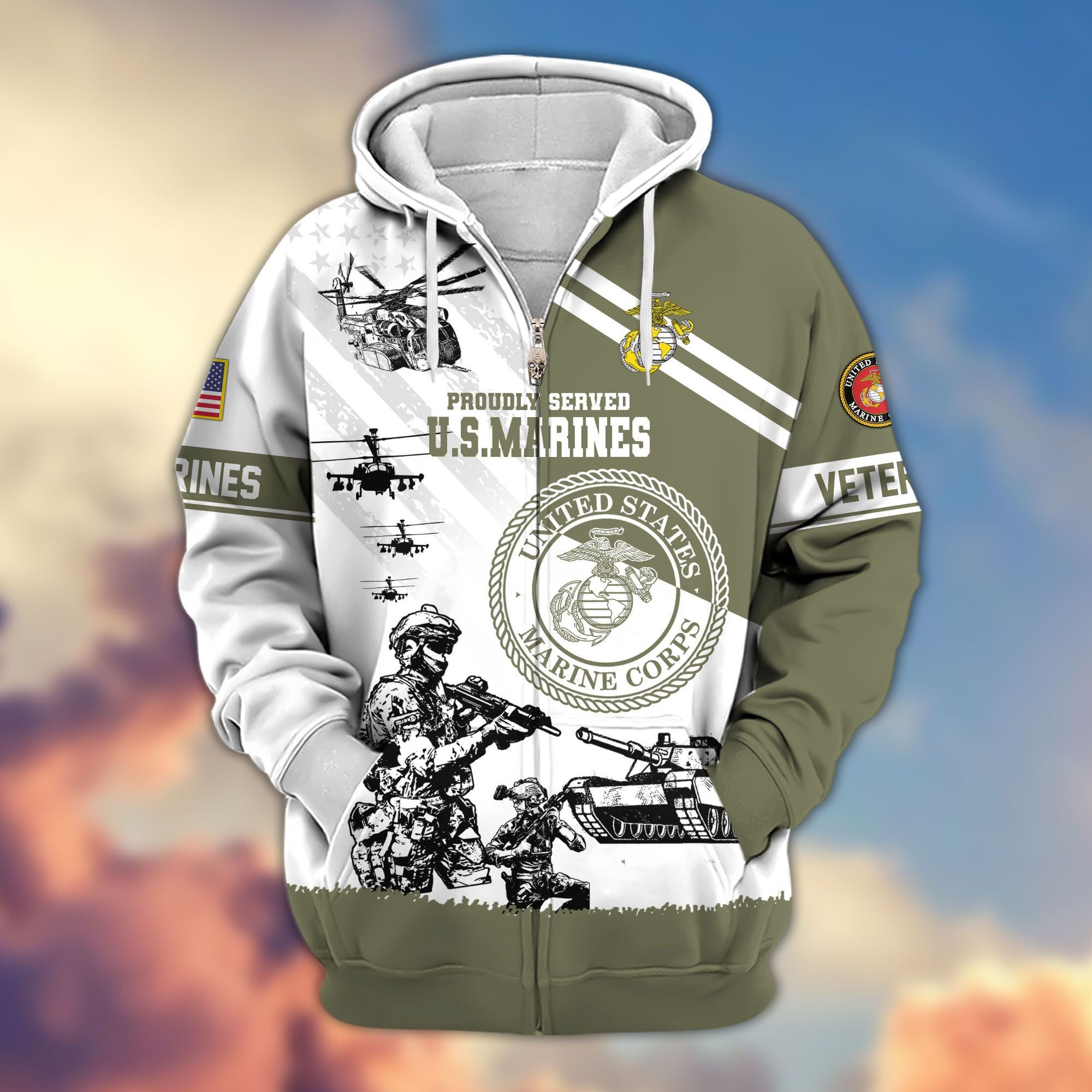 Premium US Veterans Zip Hoodie, Gifts For US Veterans, Gifts For Veterans Day