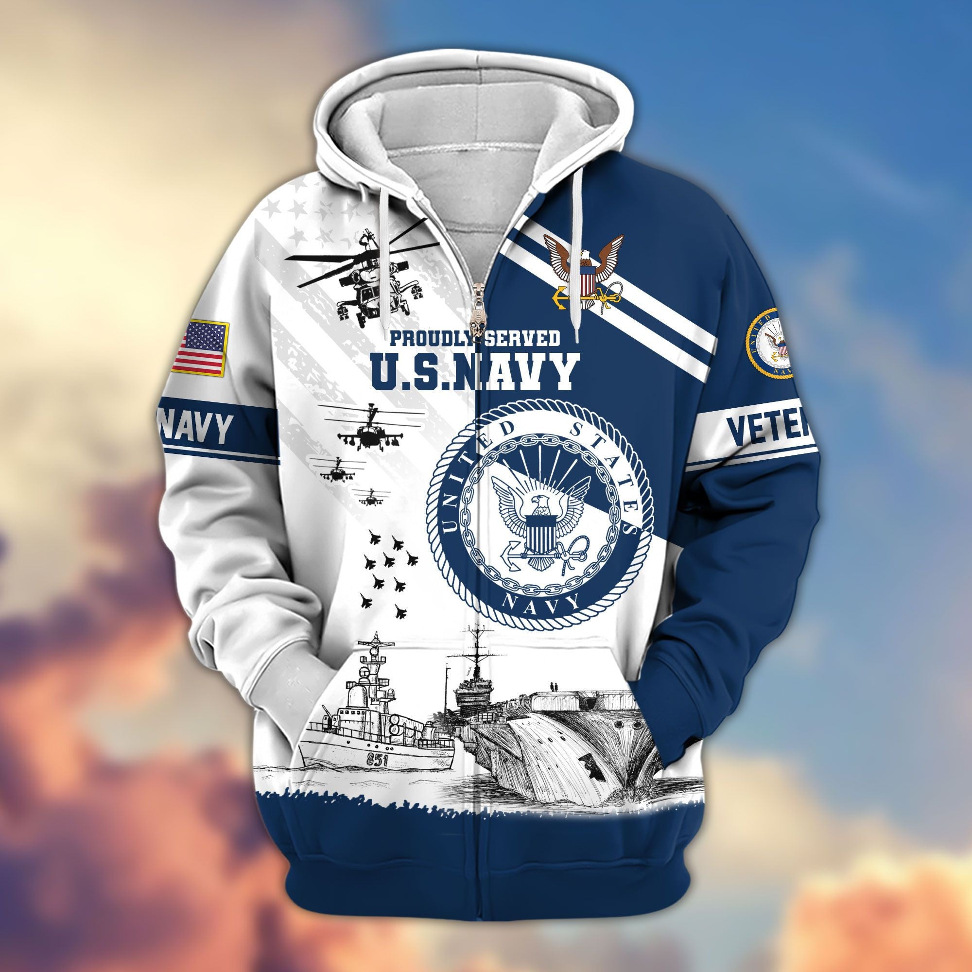 Premium US Veterans Zip Hoodie, Gifts For US Veterans, Gifts For Veterans Day