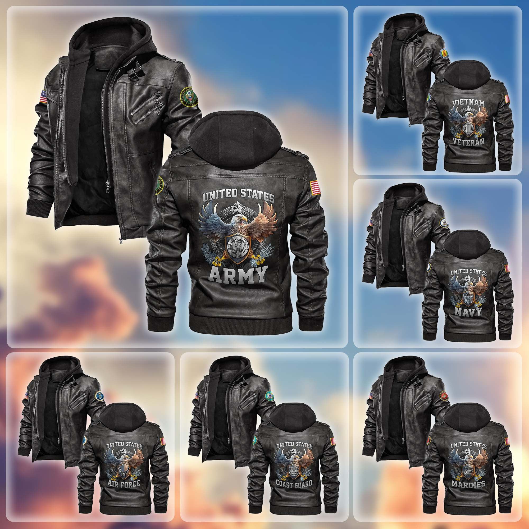 Premium US Veterans Leather Jacket, Gifts For US Veterans, Gifts For Veterans Day