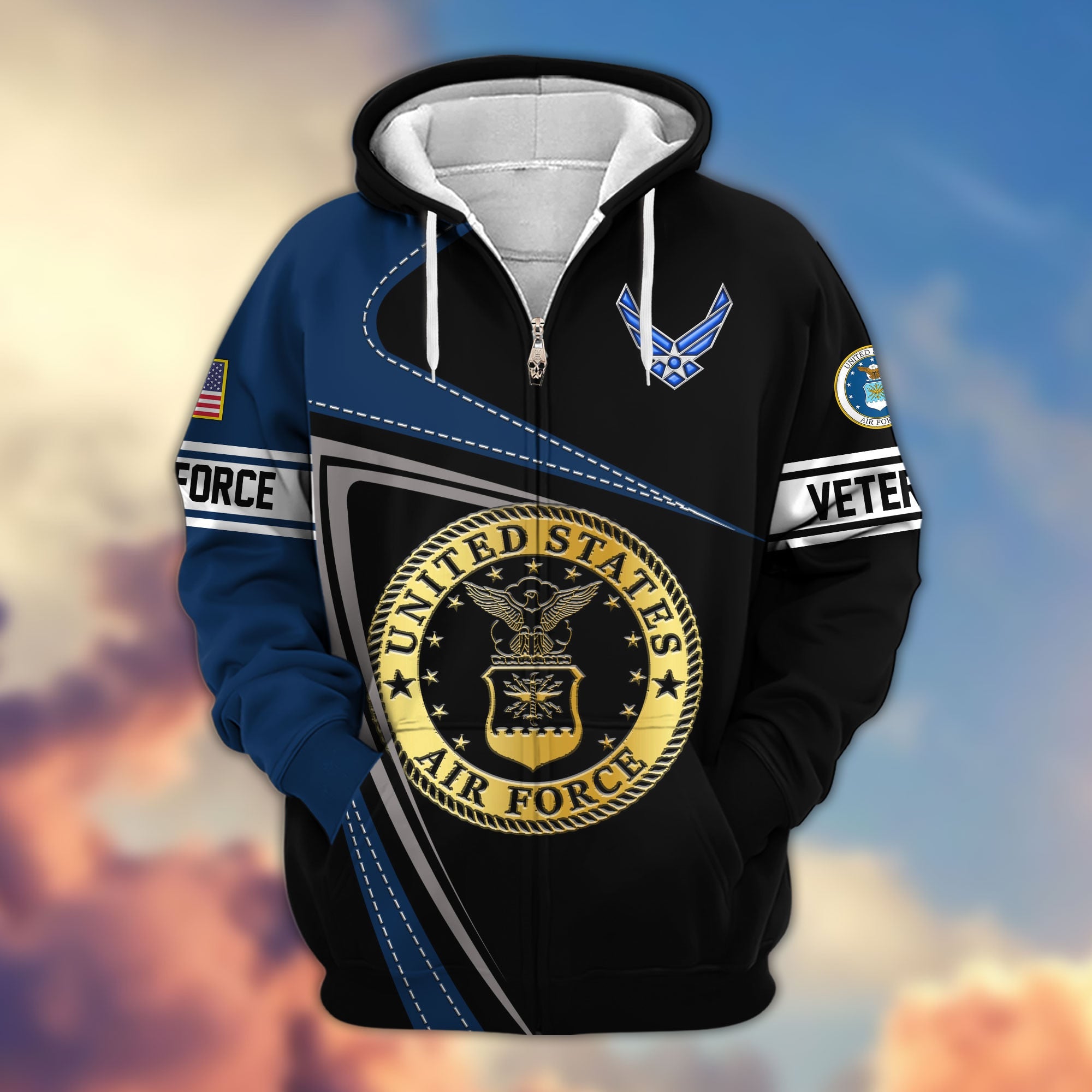 Premium US Veterans Zip Hoodie, Gifts For Veterans Day, Gifts For Dad, Gifts For Husband