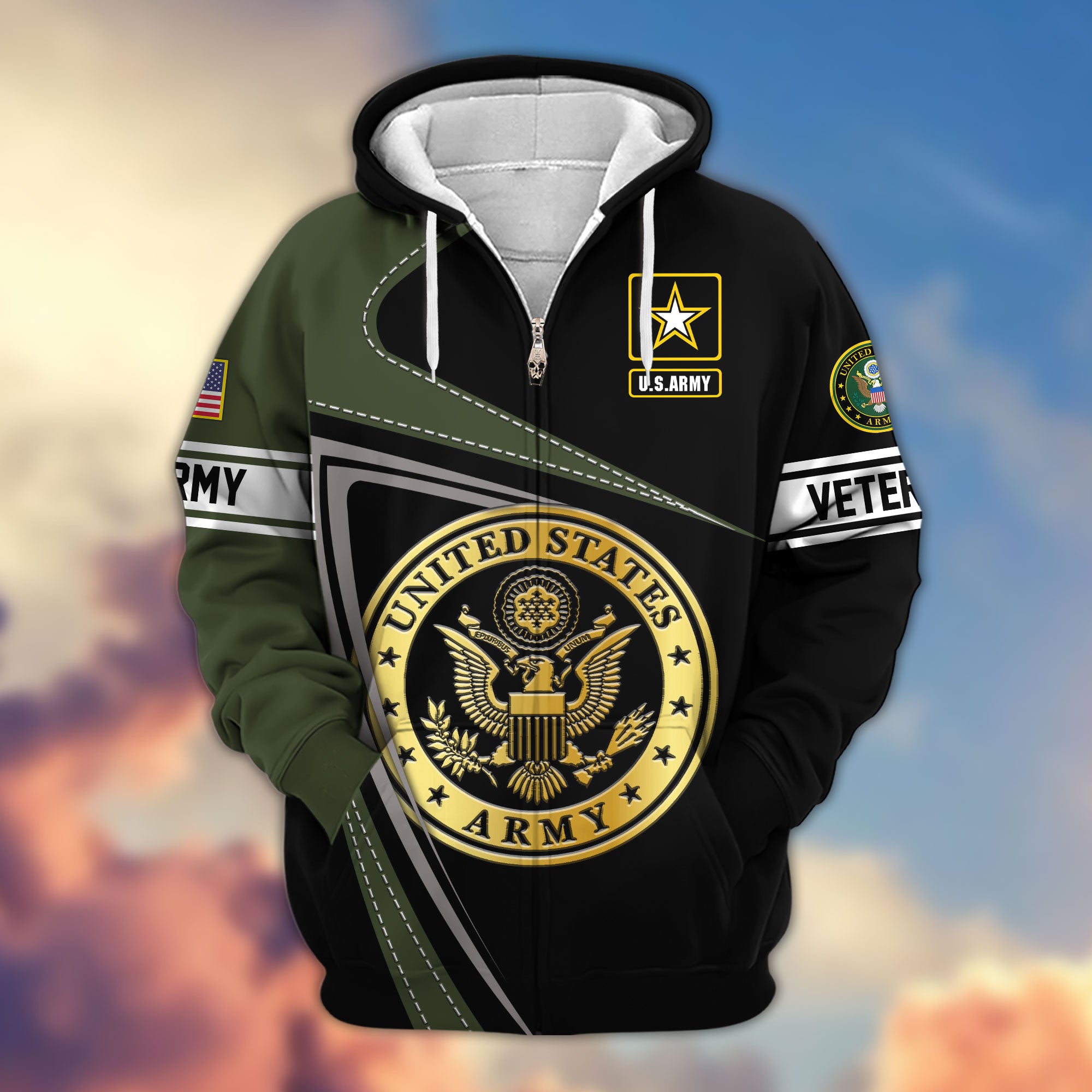 Premium US Veterans Zip Hoodie, Gifts For Veterans Day, Gifts For Dad, Gifts For Husband