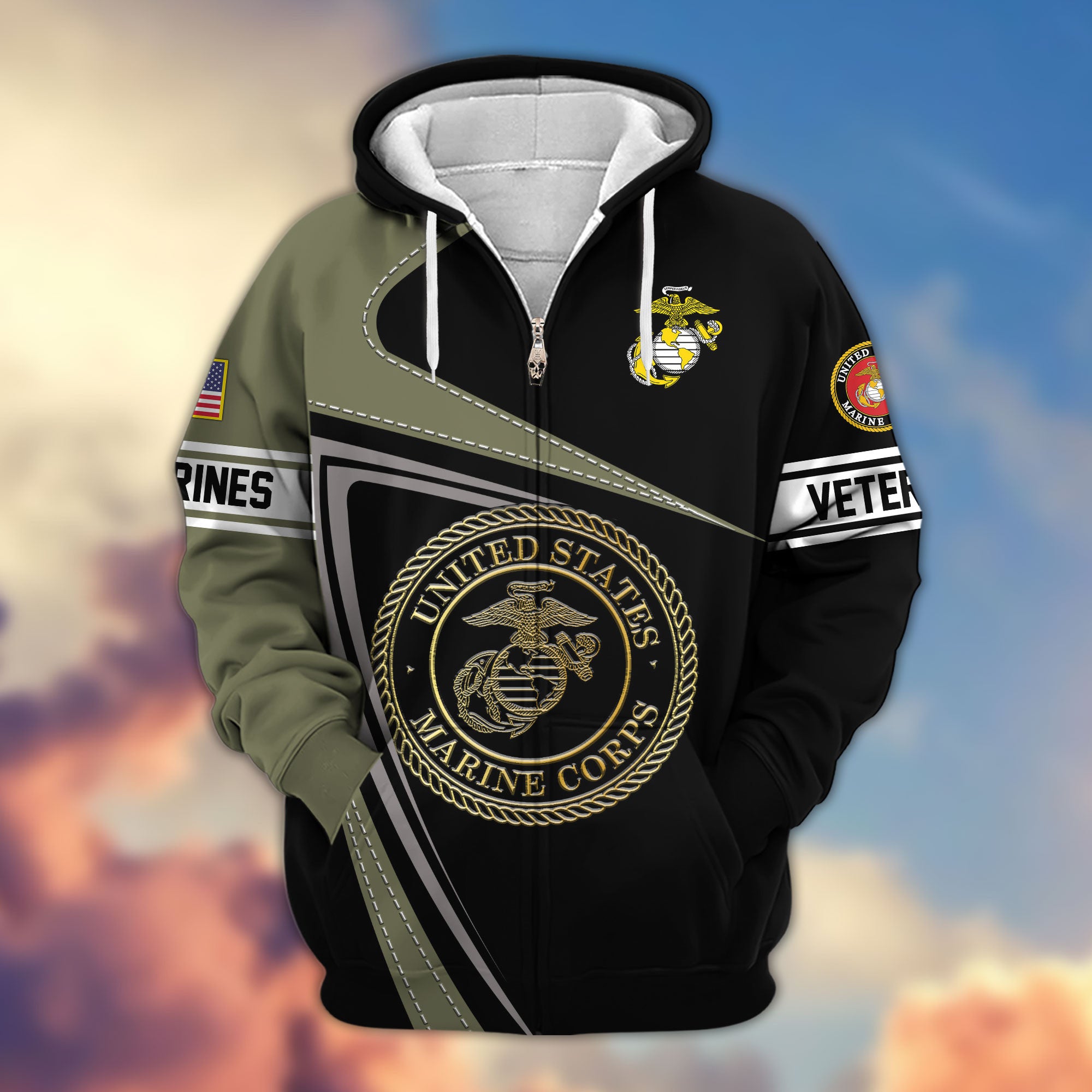 Premium US Veterans Zip Hoodie, Gifts For Veterans Day, Gifts For Dad, Gifts For Husband