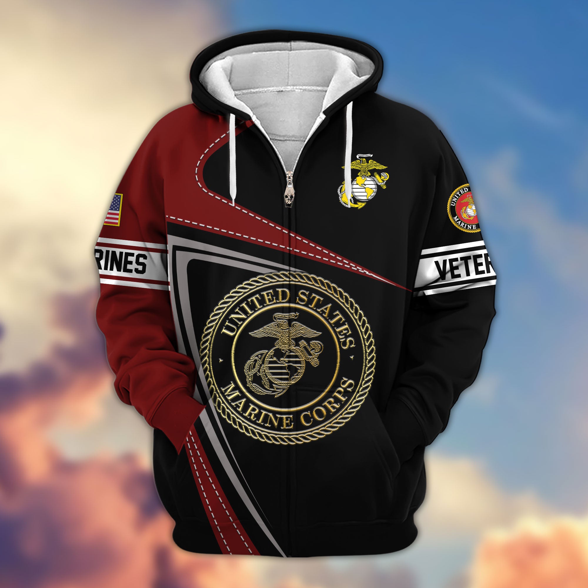 Premium US Veterans Zip Hoodie, Gifts For Veterans Day, Gifts For Dad, Gifts For Husband