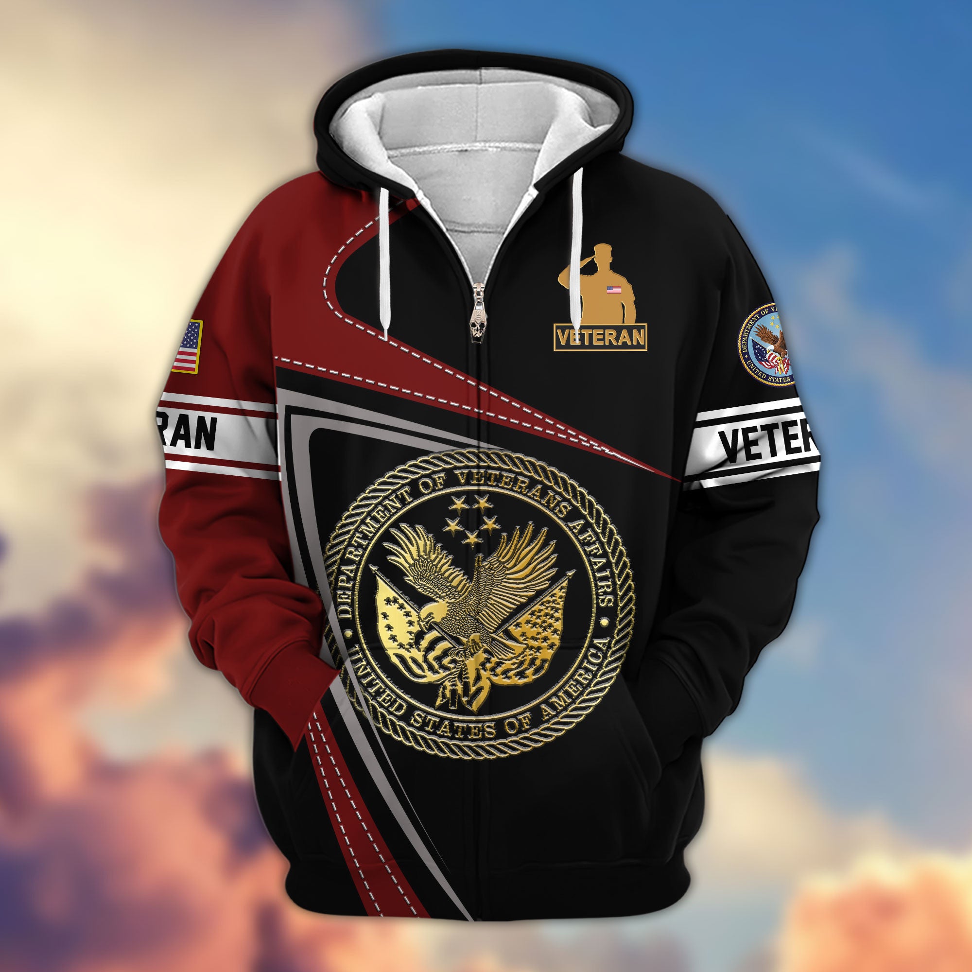 Premium US Veterans Zip Hoodie, Gifts For Veterans Day, Gifts For Dad, Gifts For Husband