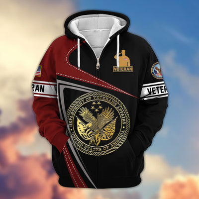 Premium US Veterans Zip Hoodie, Gifts For Veterans Day, Gifts For Dad, Gifts For Husband