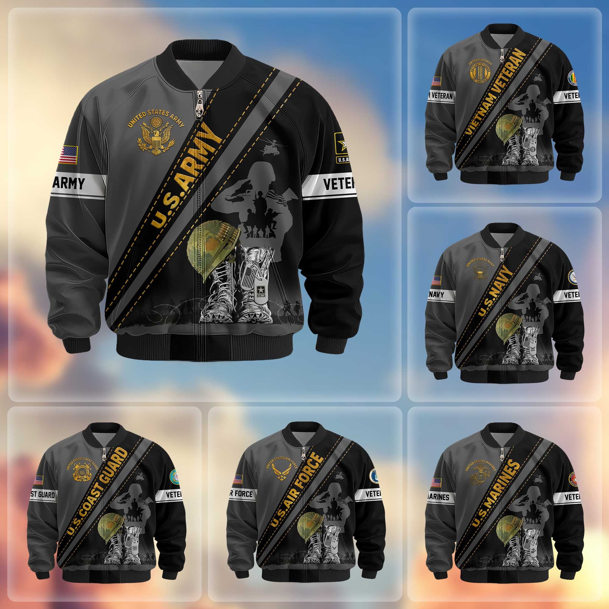 Premium US Veterans Bomber Jacket, Gifts For US Veterans, Gifts For Veterans Day