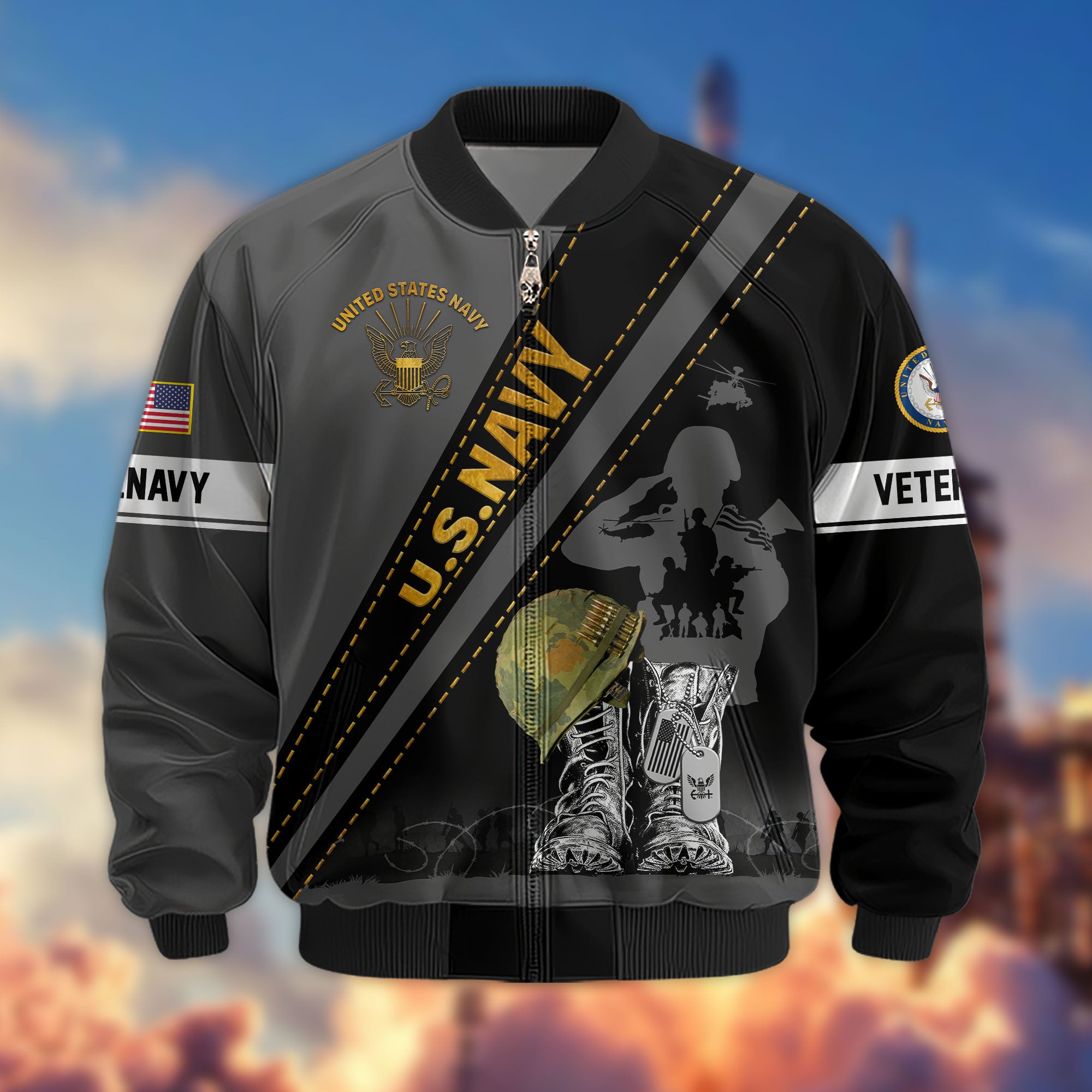 Premium US Veterans Bomber Jacket, Gifts For US Veterans, Gifts For Veterans Day