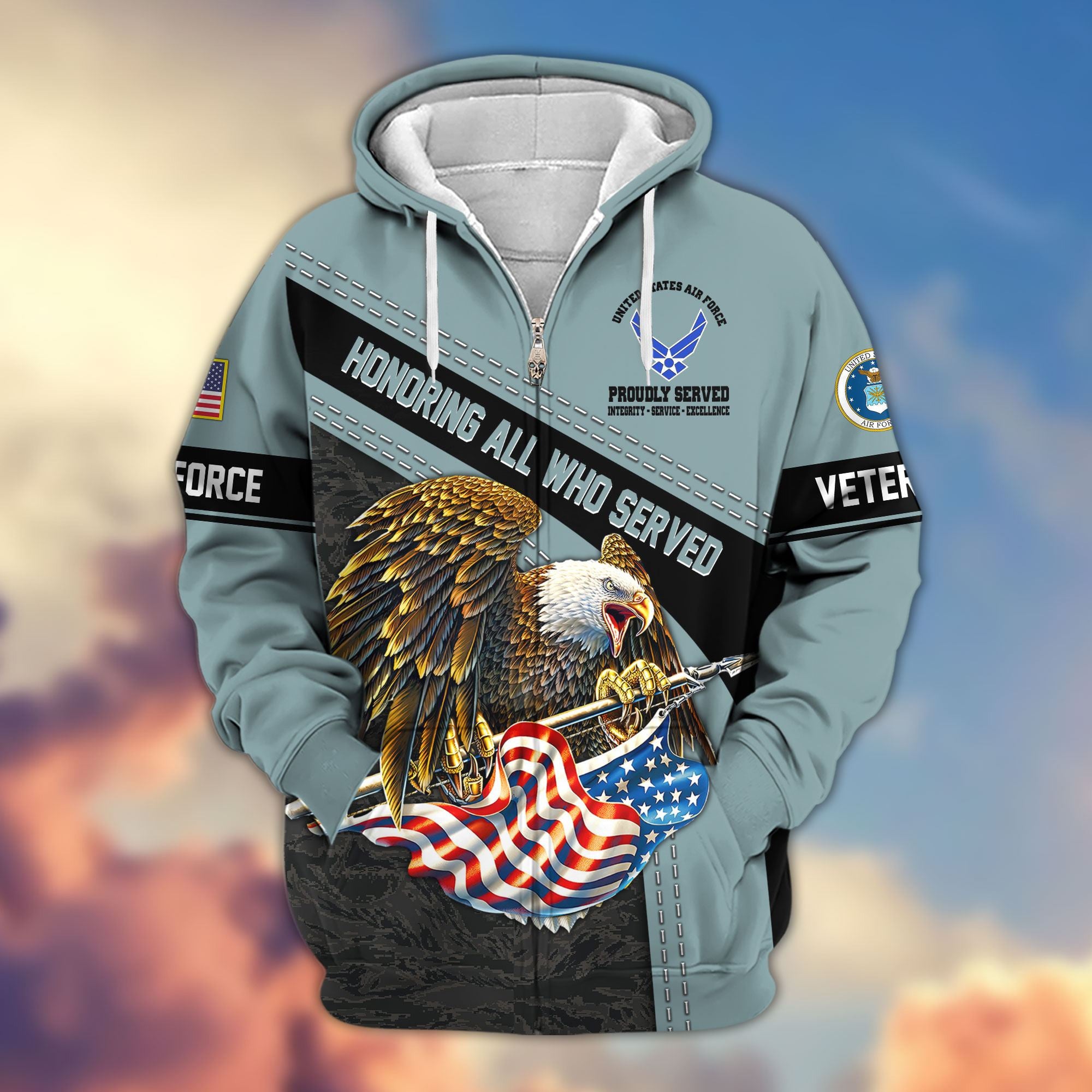 Premium Honoring All Who Served US Veterans Zip Hoodie, Gifts For US Veterans, Gifts For Veterans Day