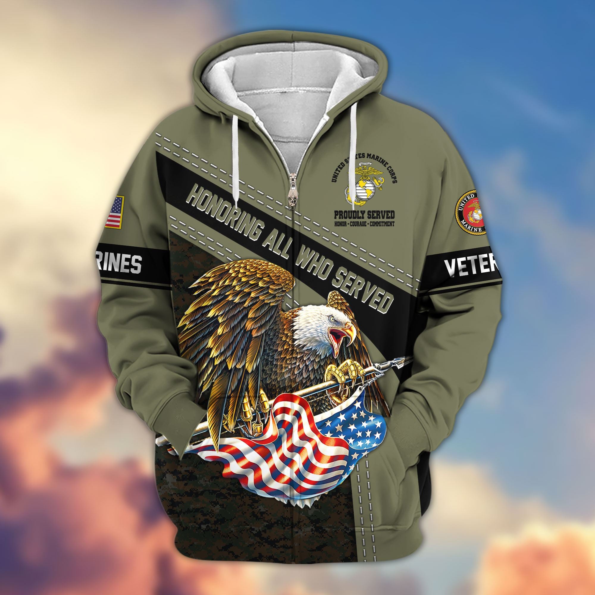 Premium Honoring All Who Served US Veterans Zip Hoodie, Gifts For US Veterans, Gifts For Veterans Day