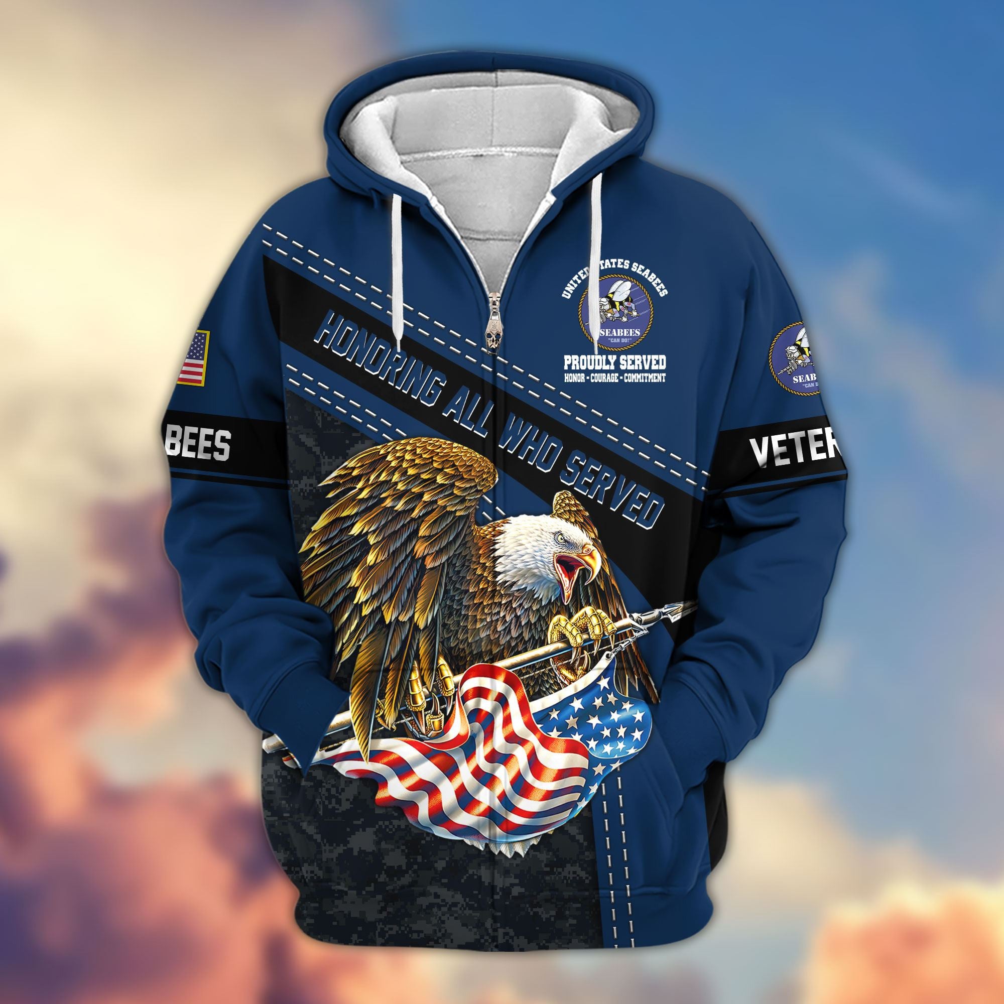 Premium Honoring All Who Served US Veterans Zip Hoodie, Gifts For US Veterans, Gifts For Veterans Day