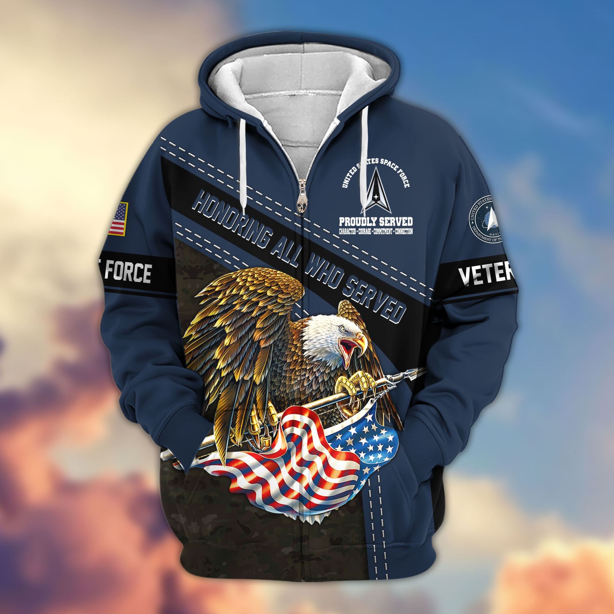 Premium Honoring All Who Served US Veterans Zip Hoodie, Gifts For US Veterans, Gifts For Veterans Day