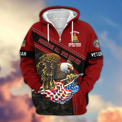 Premium Honoring All Who Served US Veterans Zip Hoodie, Gifts For US Veterans, Gifts For Veterans Day