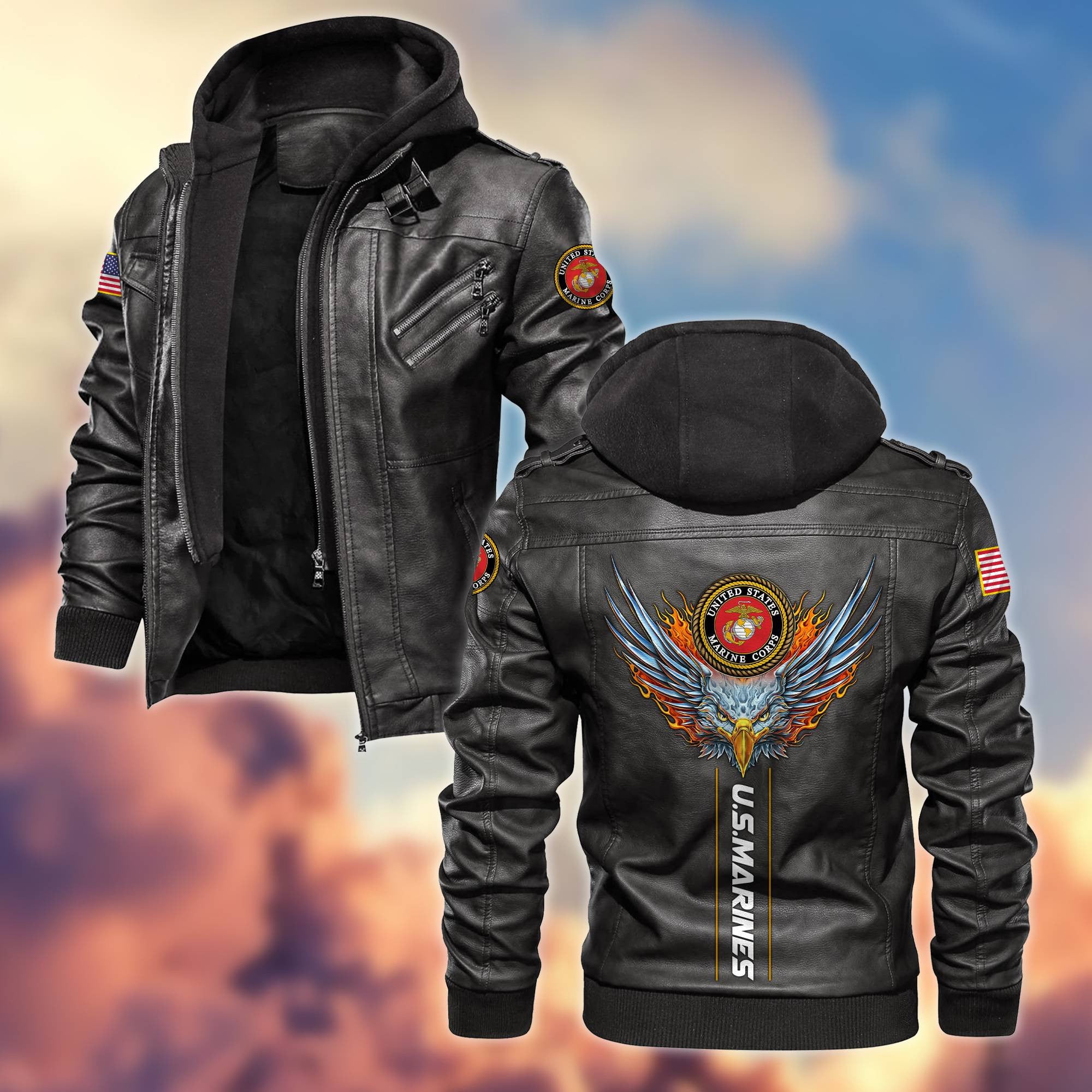 Premium US Veterans Leather Jacket, Gifts For US Veterans, Gifts For Veterans Day