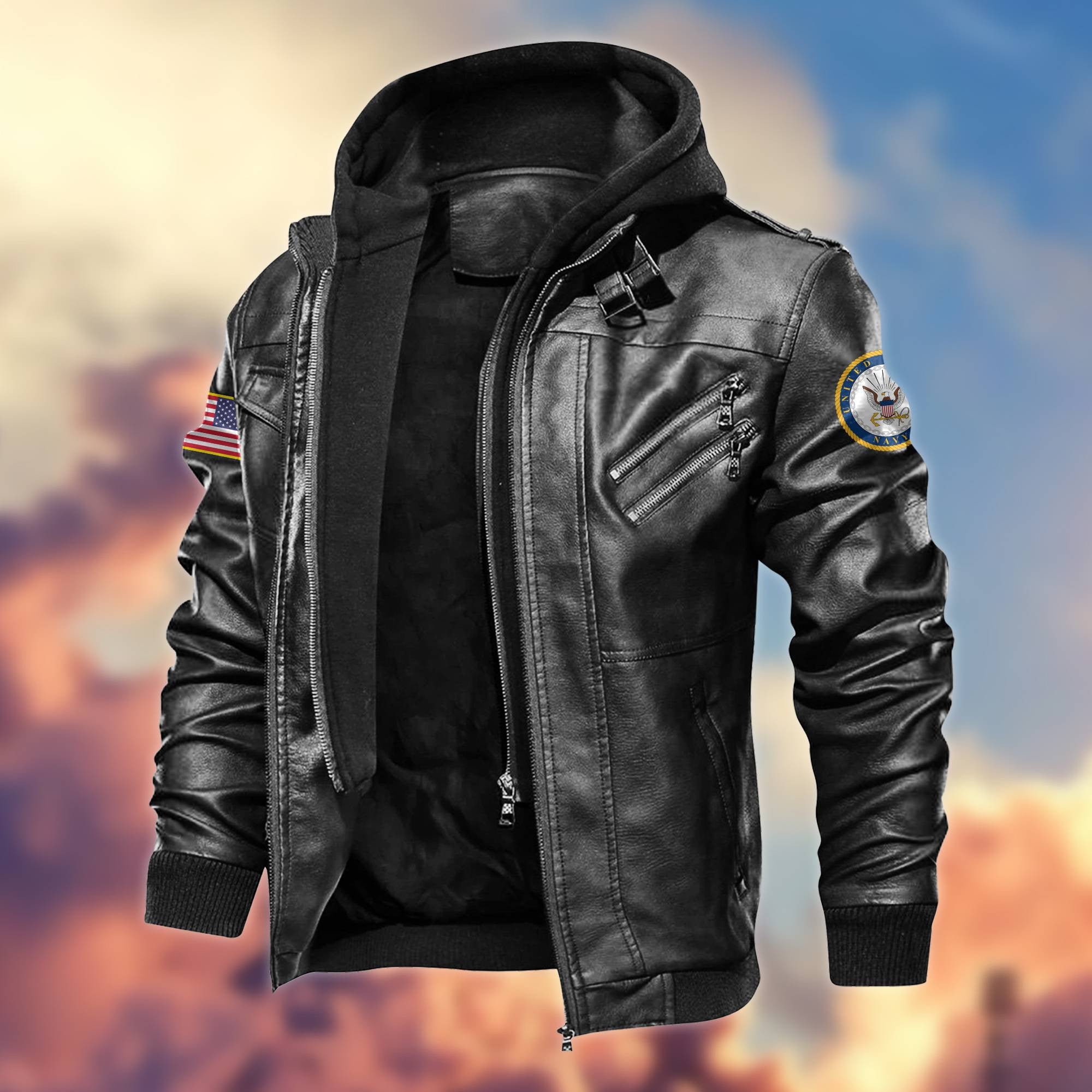 Premium US Veterans Leather Jacket, Gifts For US Veterans, Gifts For Veterans Day