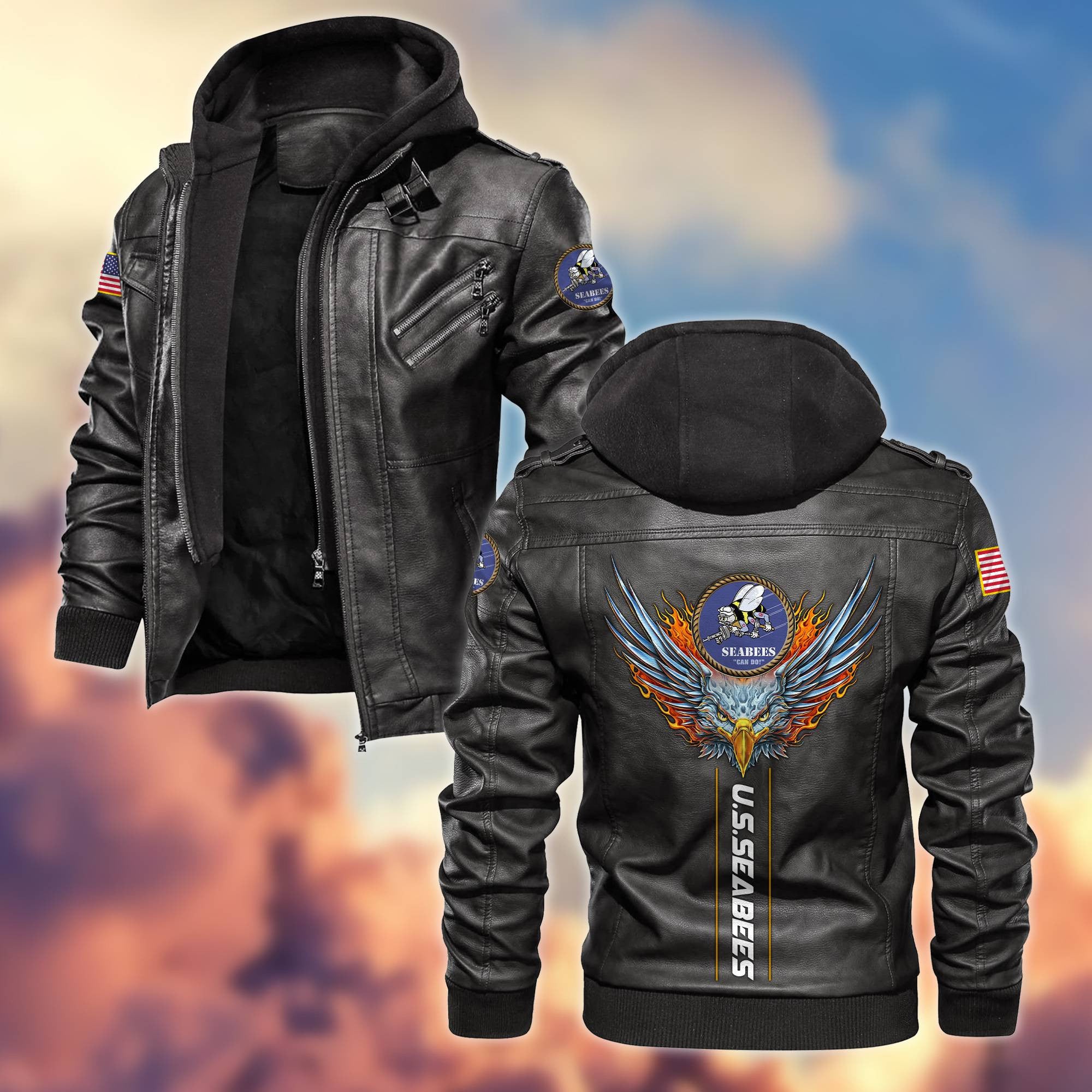Premium US Veterans Leather Jacket, Gifts For US Veterans, Gifts For Veterans Day