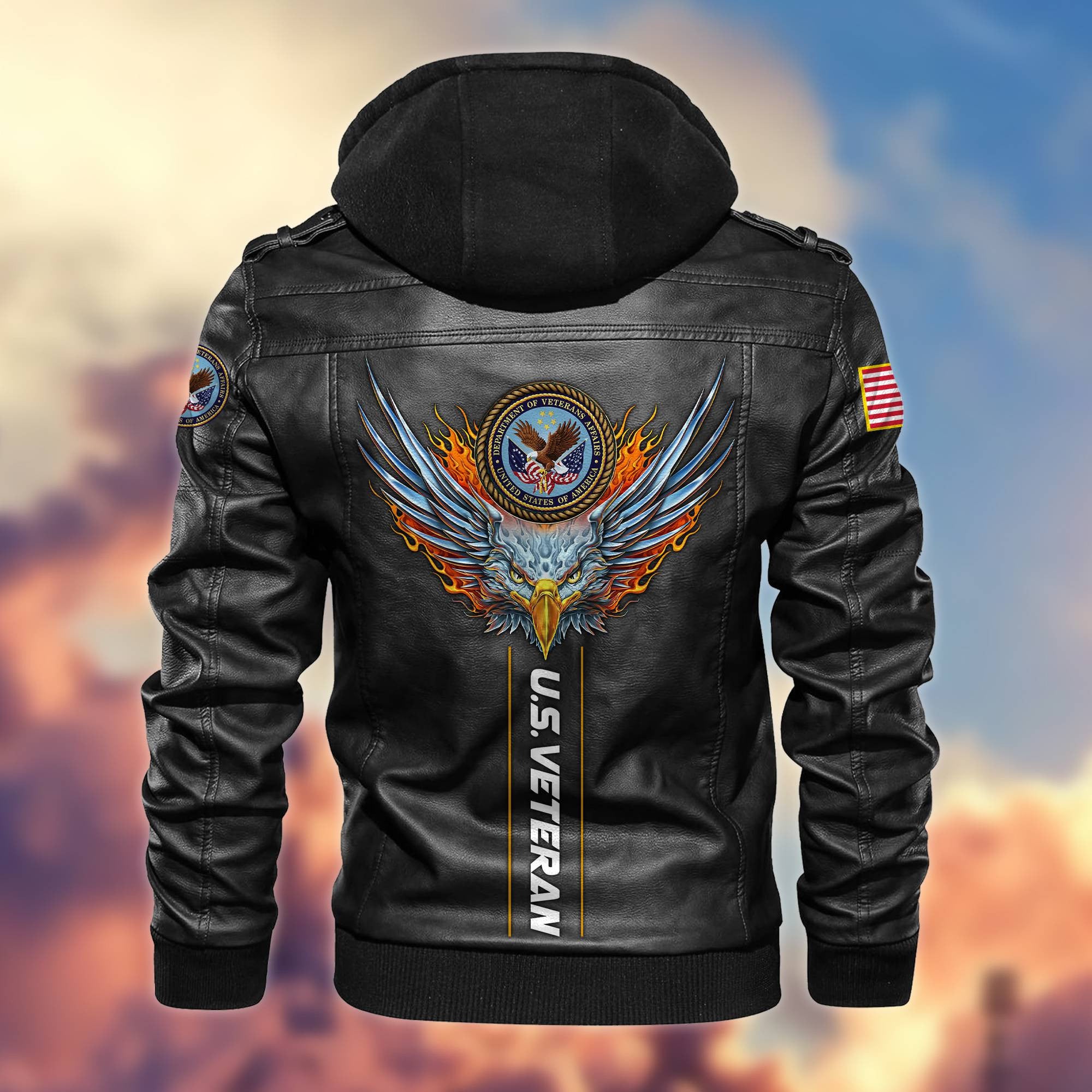 Premium US Veterans Leather Jacket, Gifts For US Veterans, Gifts For Veterans Day
