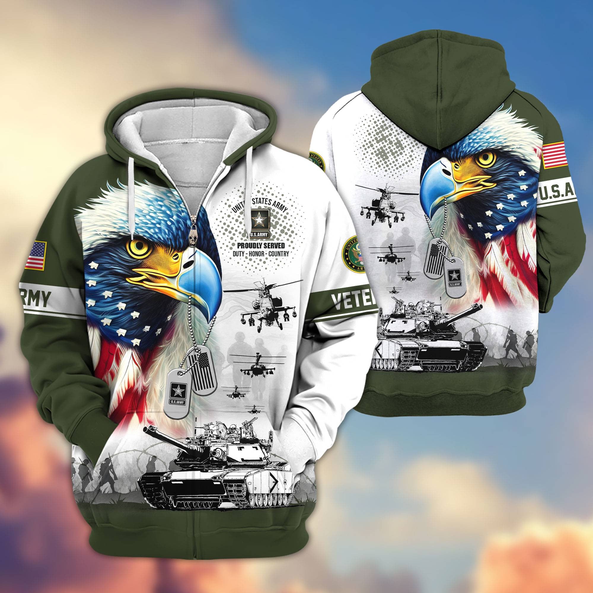 Premium US Veterans Zip Hoodie, Gifts For US Veterans, Gifts For Veterans Day