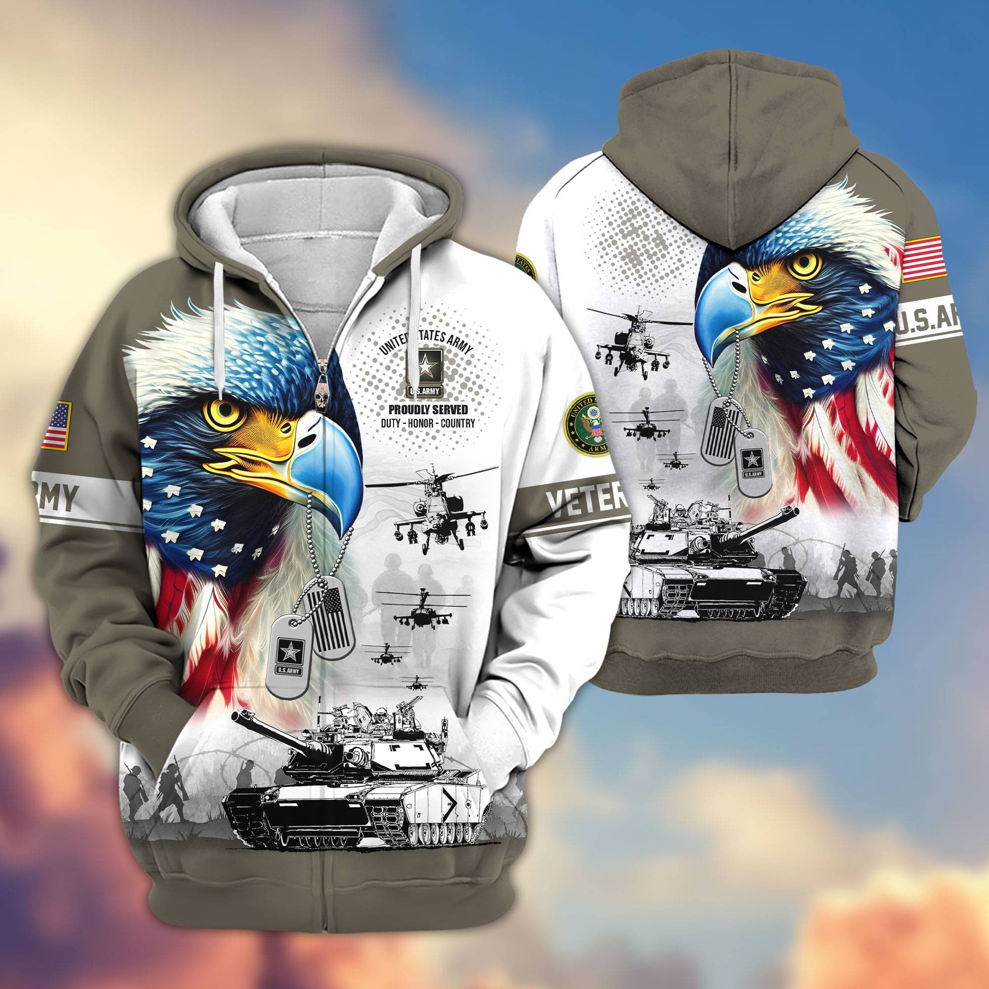 Premium US Veterans Zip Hoodie, Gifts For US Veterans, Gifts For Veterans Day