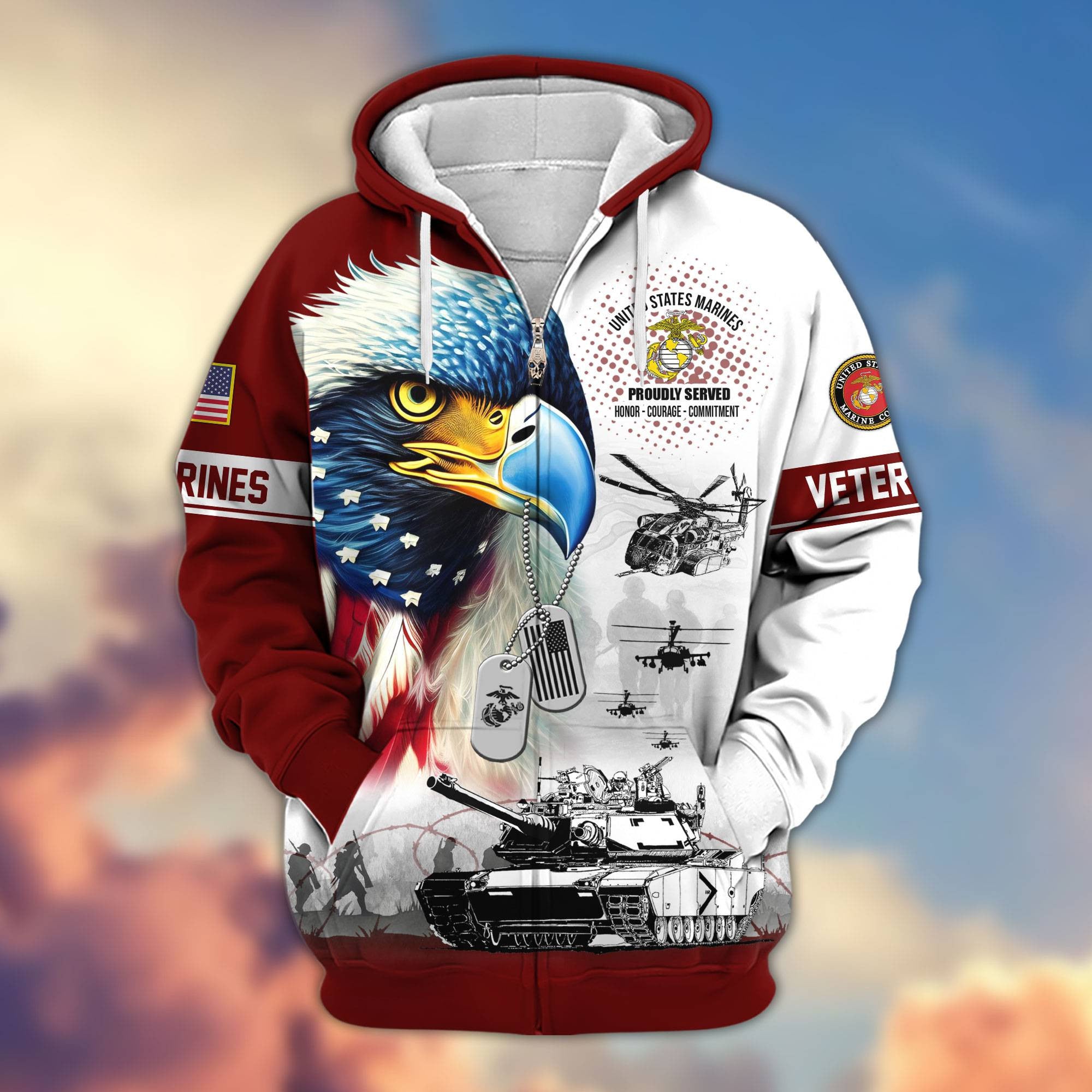 Premium US Veterans Zip Hoodie, Gifts For US Veterans, Gifts For Veterans Day
