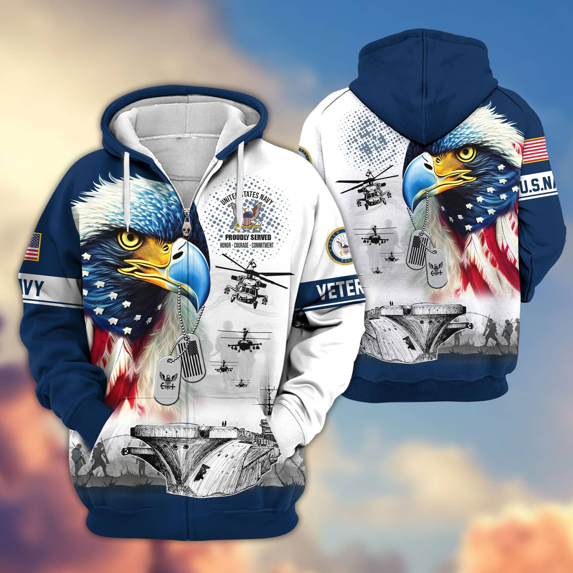 Premium US Veterans Zip Hoodie, Gifts For US Veterans, Gifts For Veterans Day