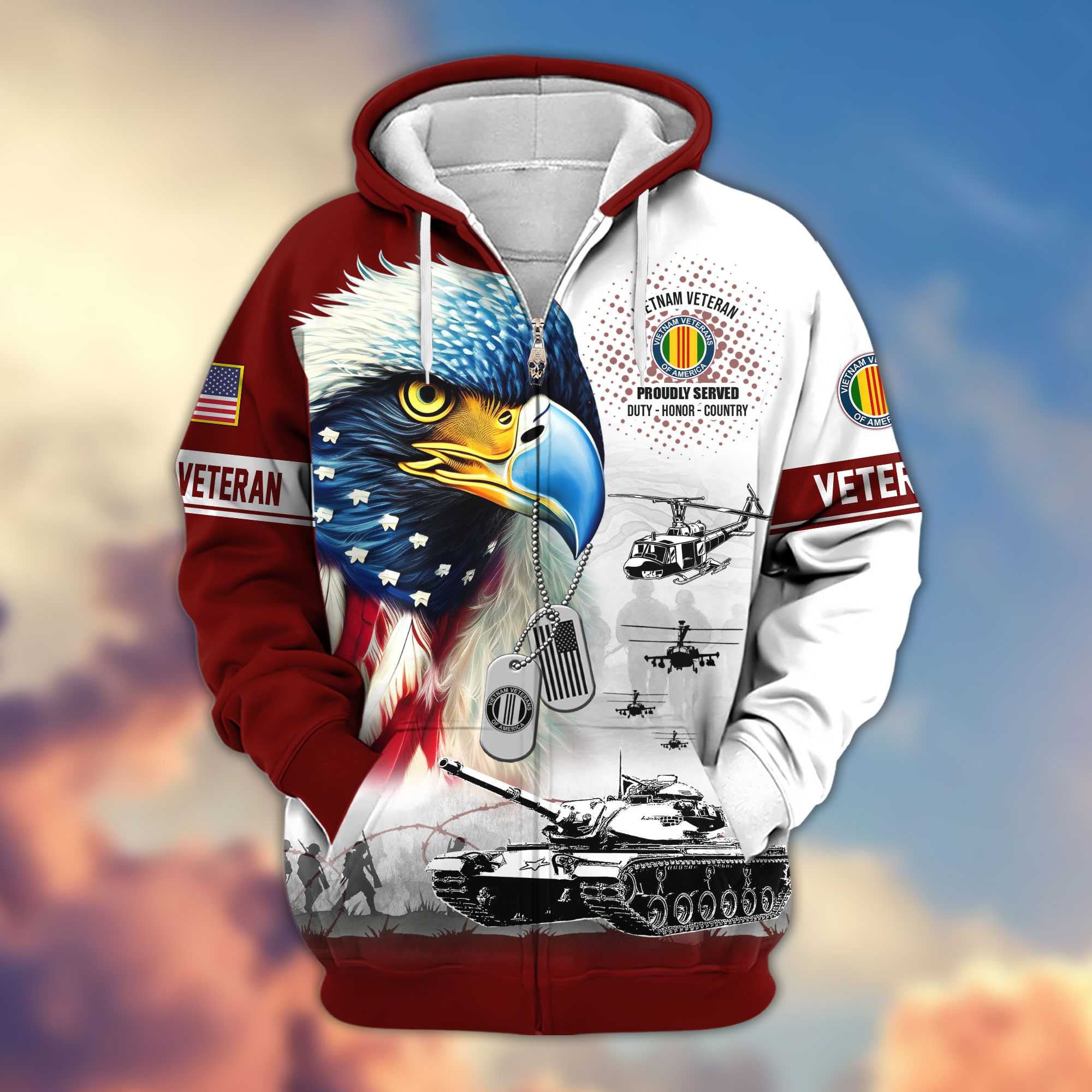 Premium US Veterans Zip Hoodie, Gifts For US Veterans, Gifts For Veterans Day