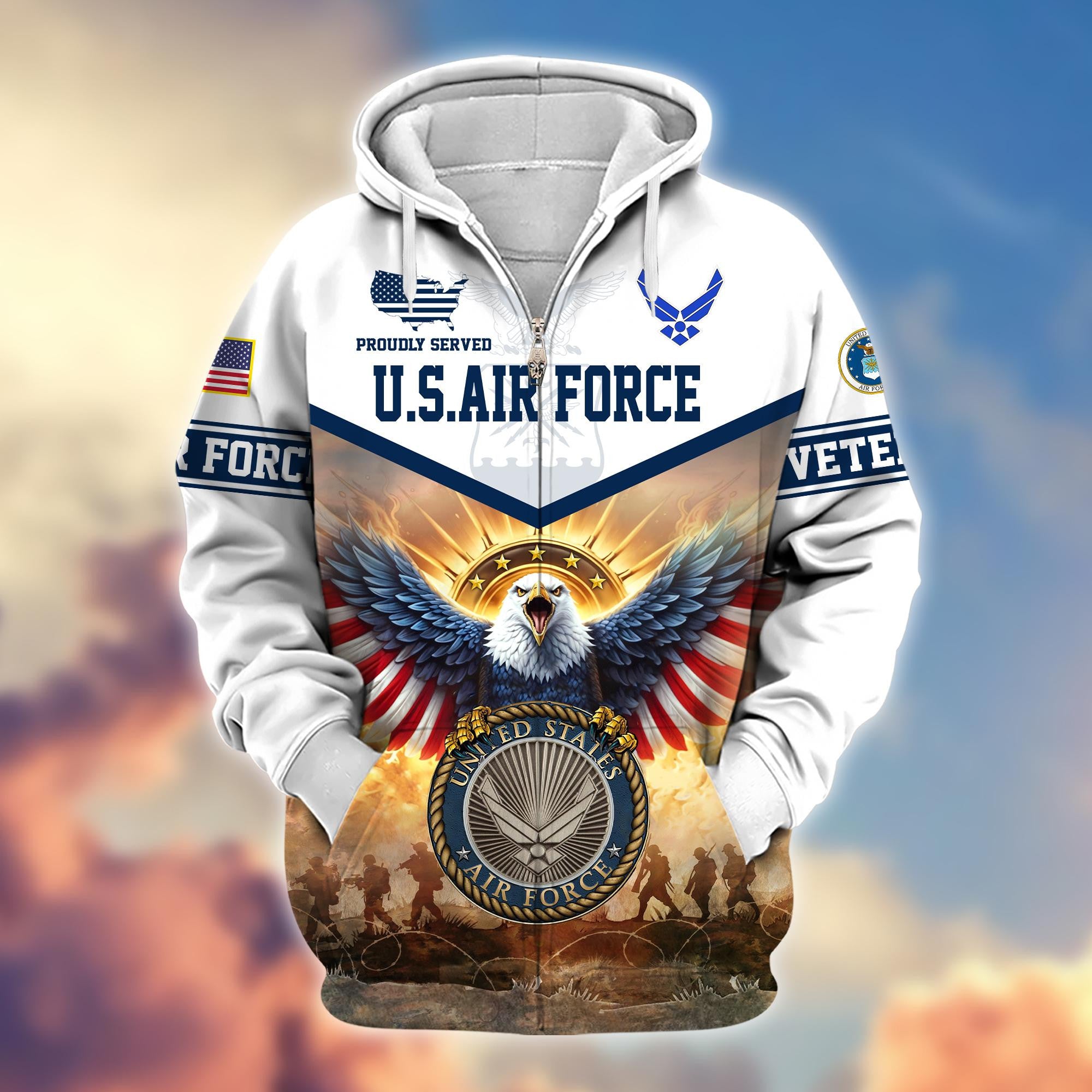 Premium Honoring All Who Served US Veterans Zip Hoodie, Gifts For US Veterans, Gifts For Veterans Day