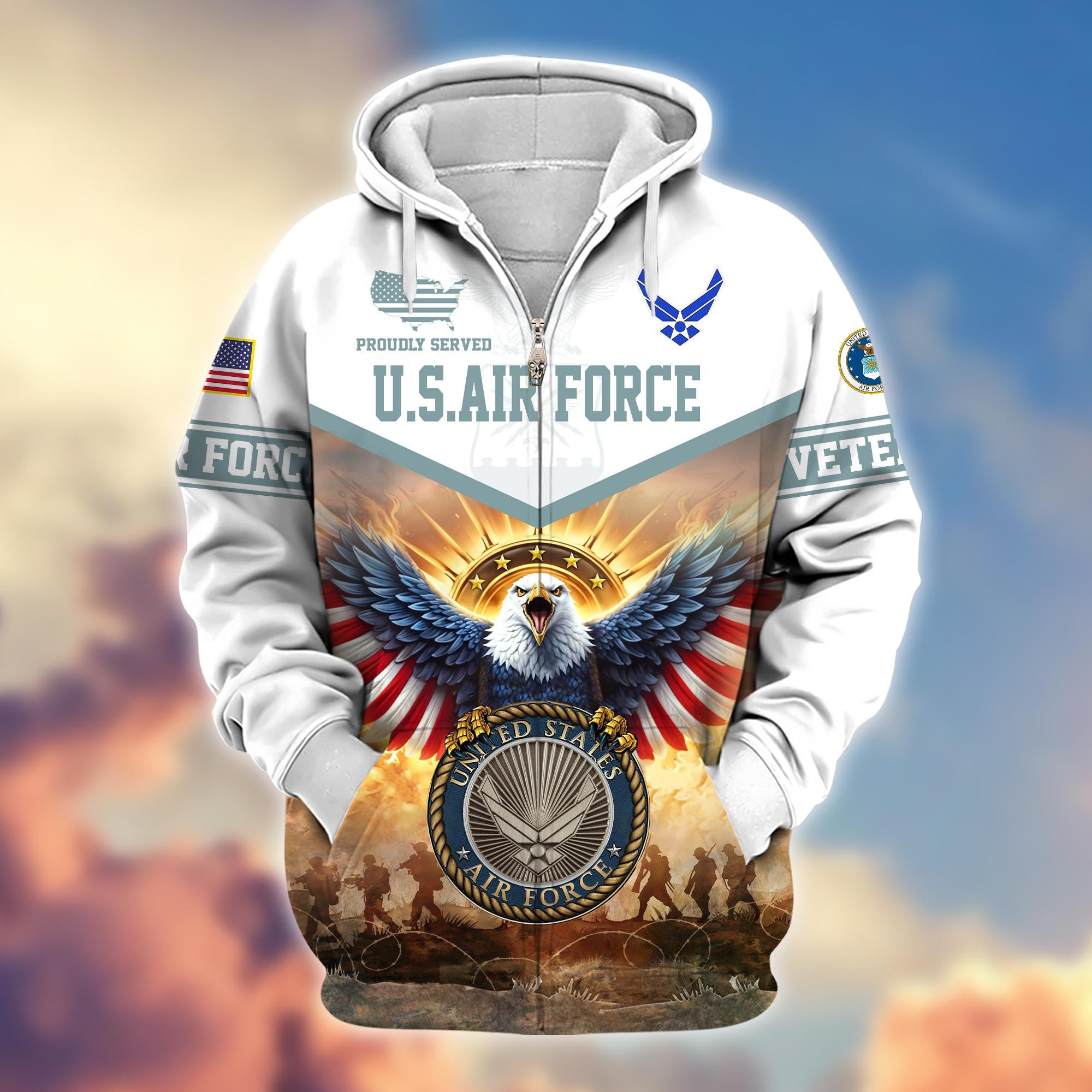 Premium Honoring All Who Served US Veterans Zip Hoodie, Gifts For US Veterans, Gifts For Veterans Day