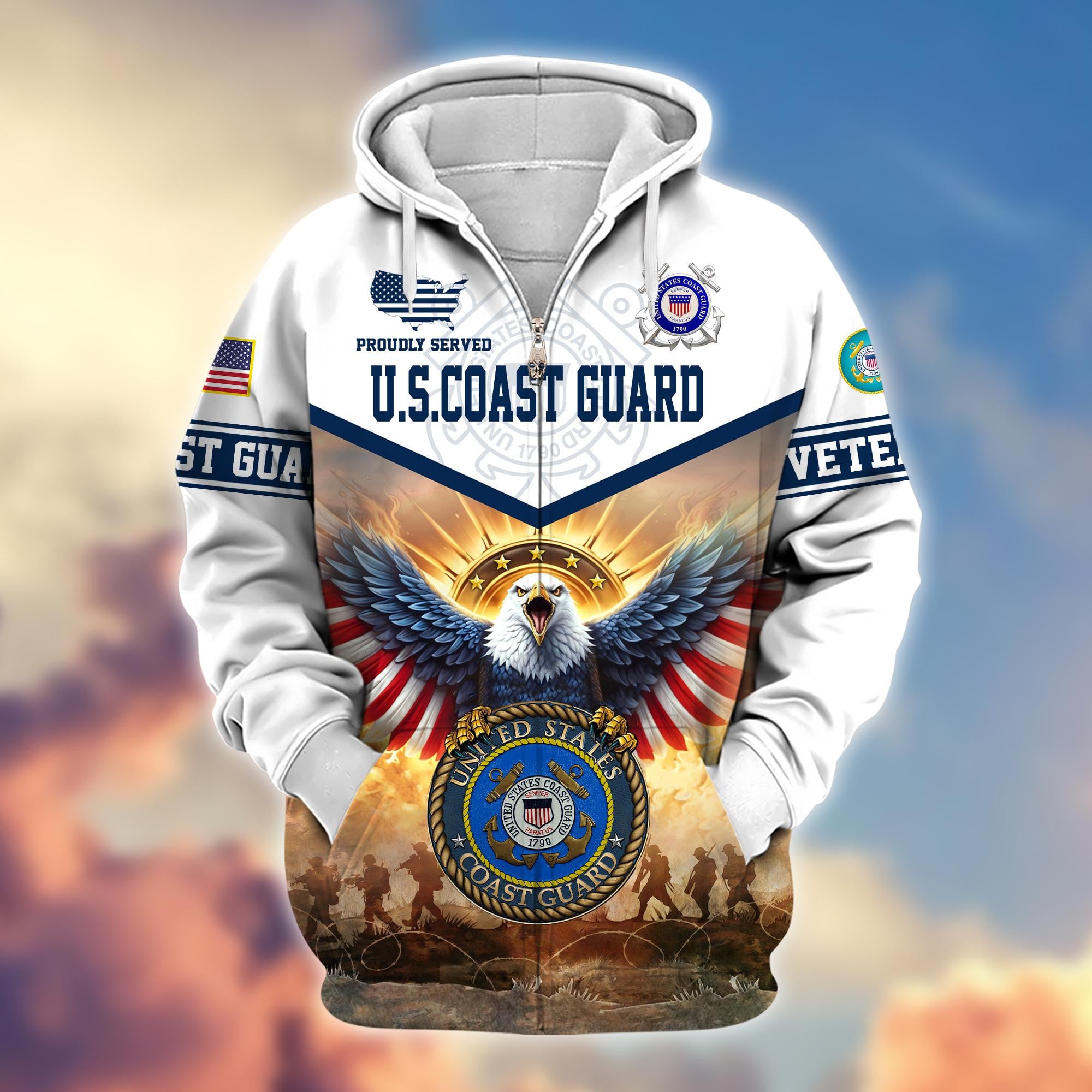 Premium Honoring All Who Served US Veterans Zip Hoodie, Gifts For US Veterans, Gifts For Veterans Day