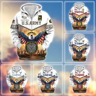 Premium Honoring All Who Served US Veterans Zip Hoodie, Gifts For US Veterans, Gifts For Veterans Day